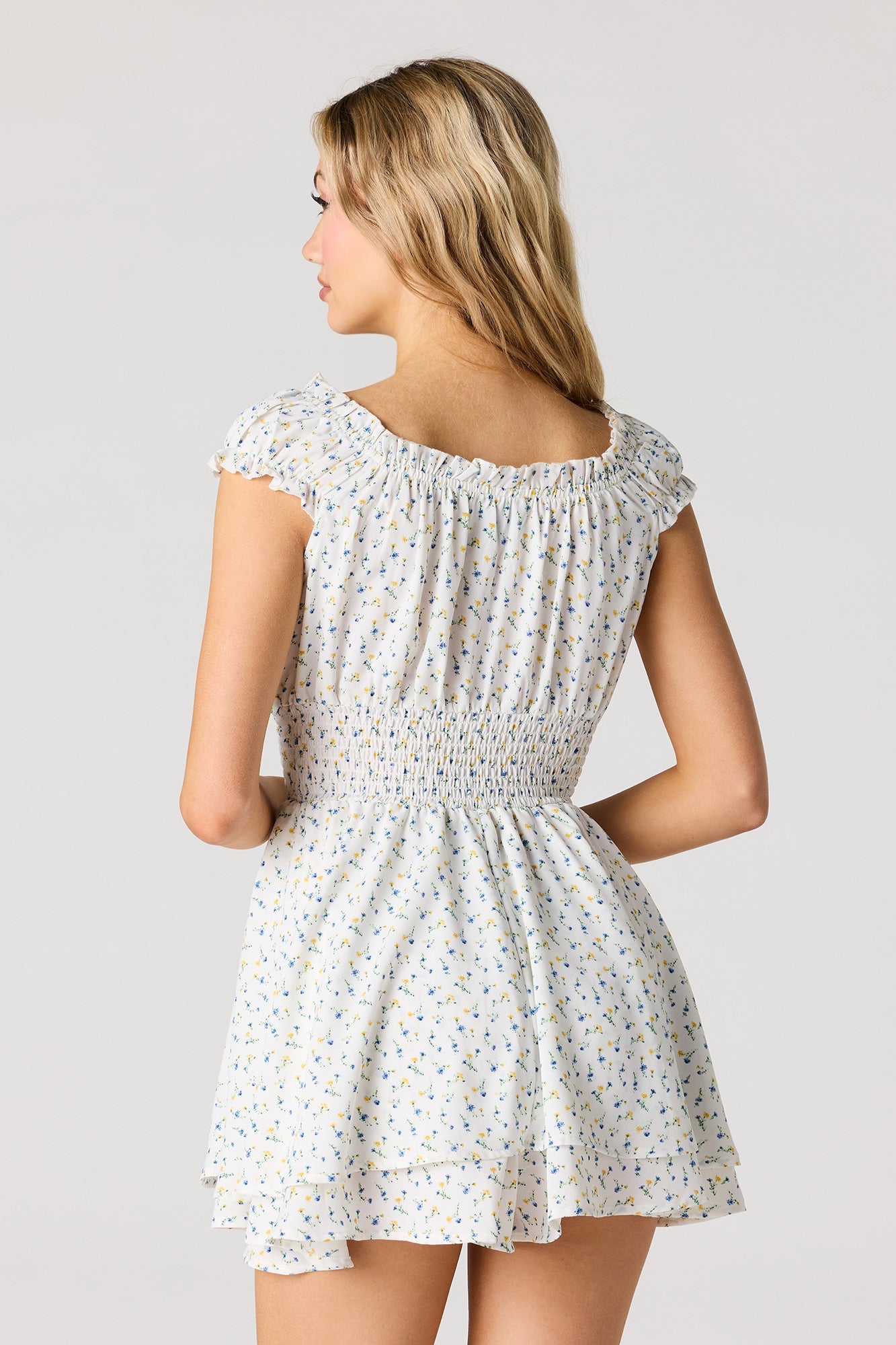 Printed Crepe Smocked Romper