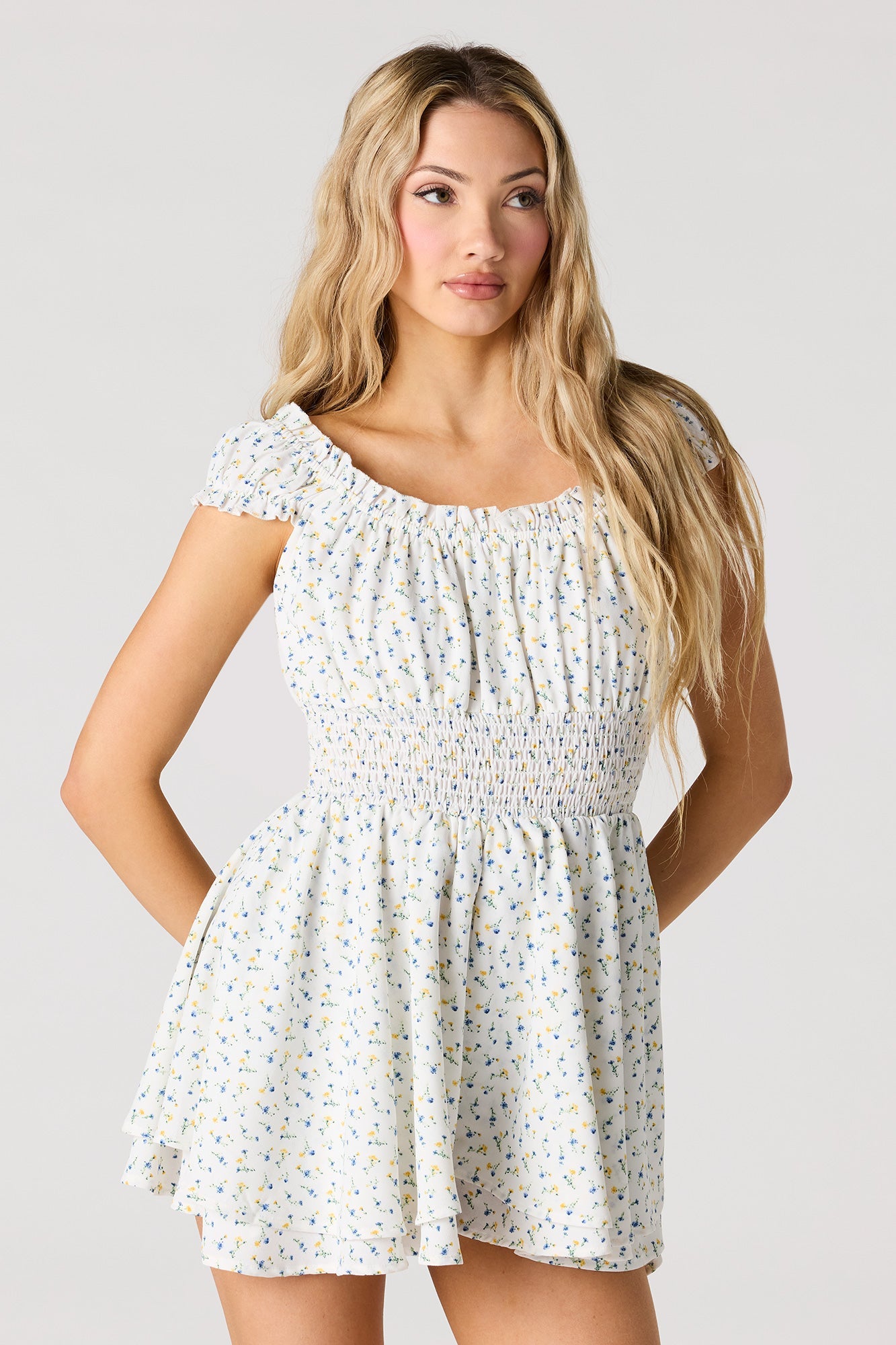 Printed Crepe Smocked Romper