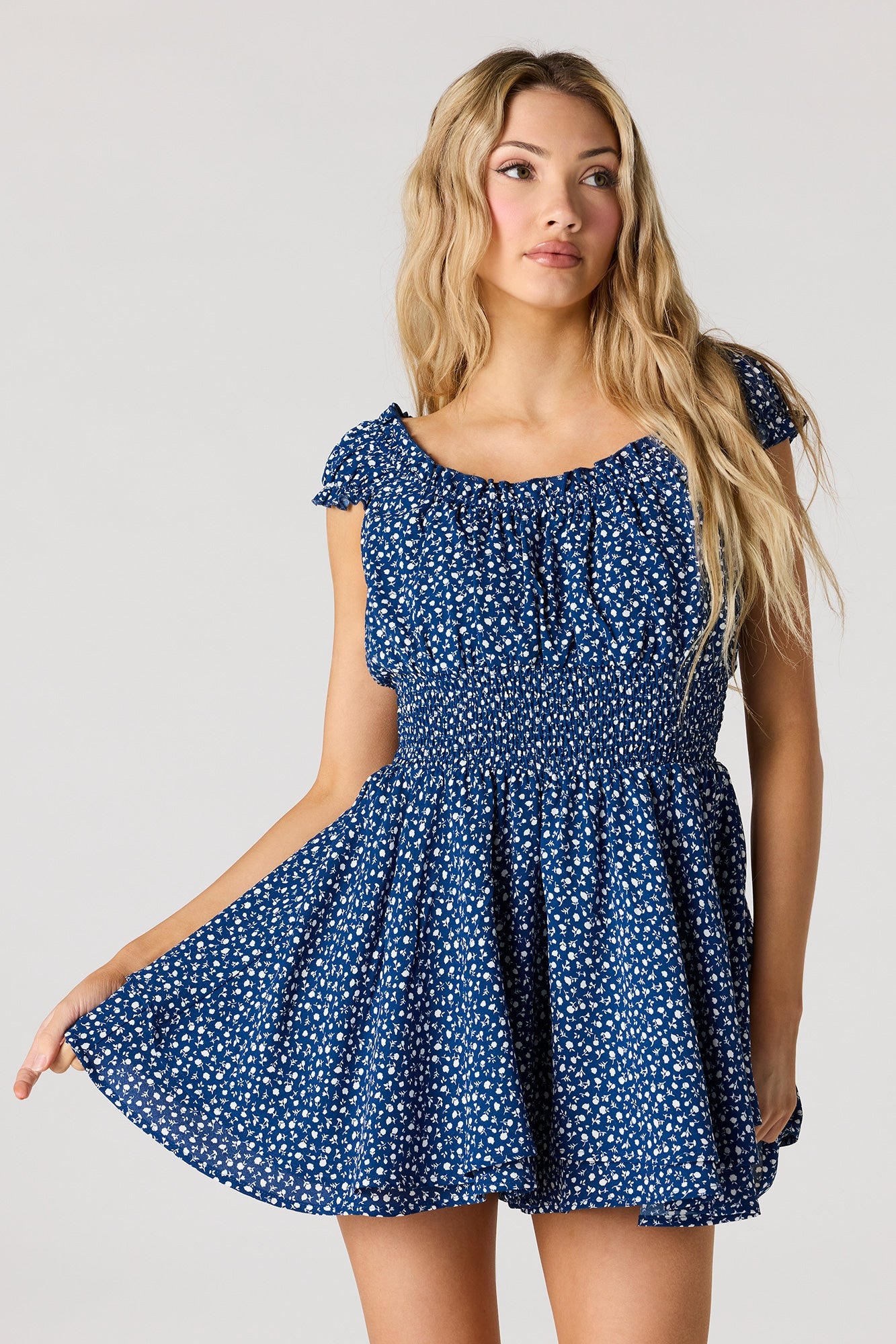Printed Crepe Smocked Romper
