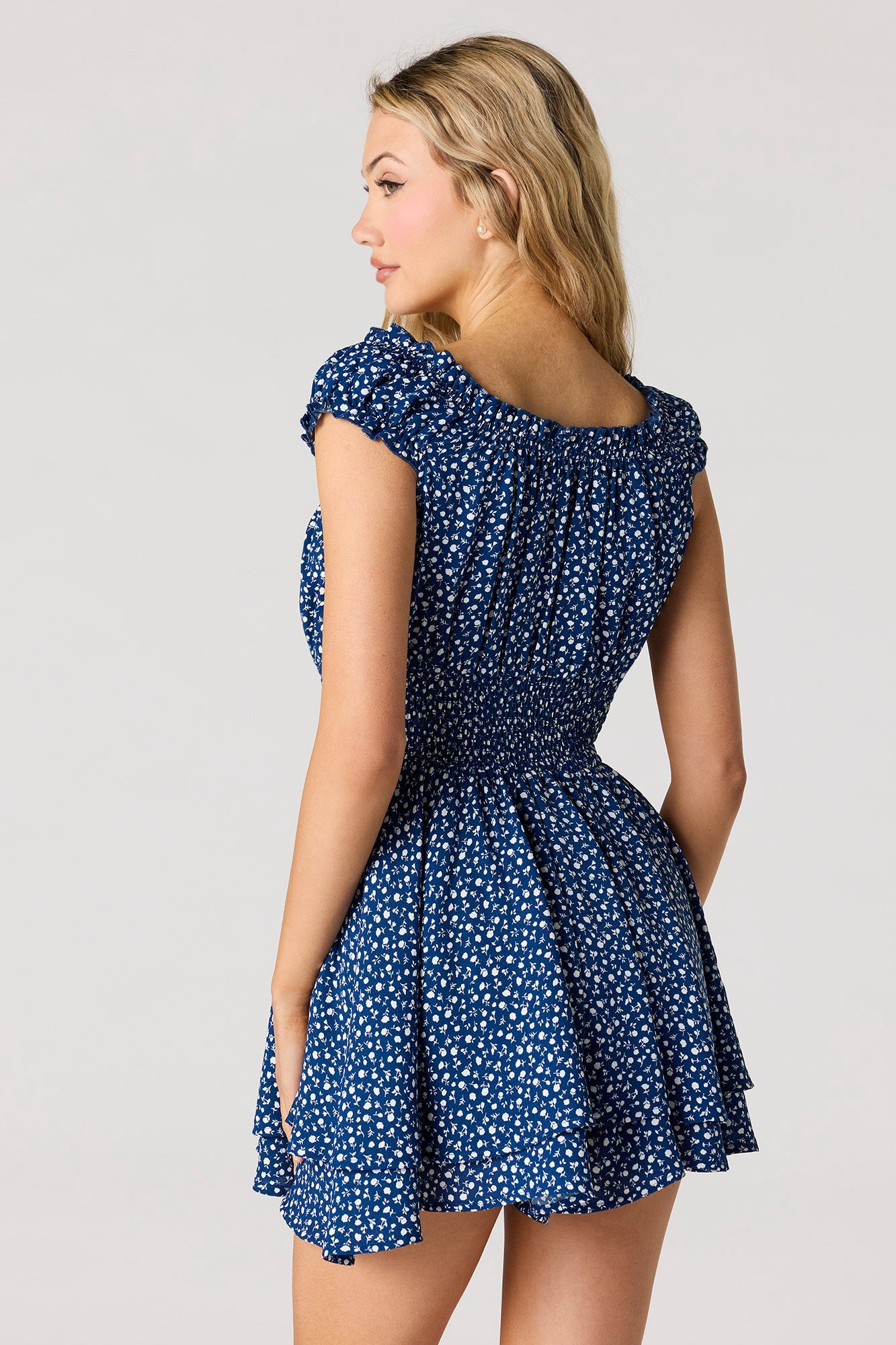 Printed Crepe Smocked Romper