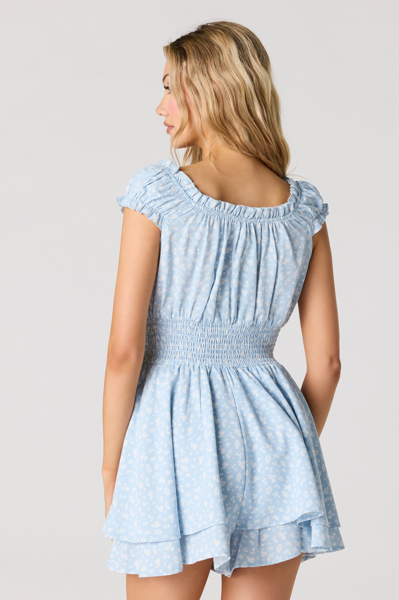 Printed Crepe Smocked Romper