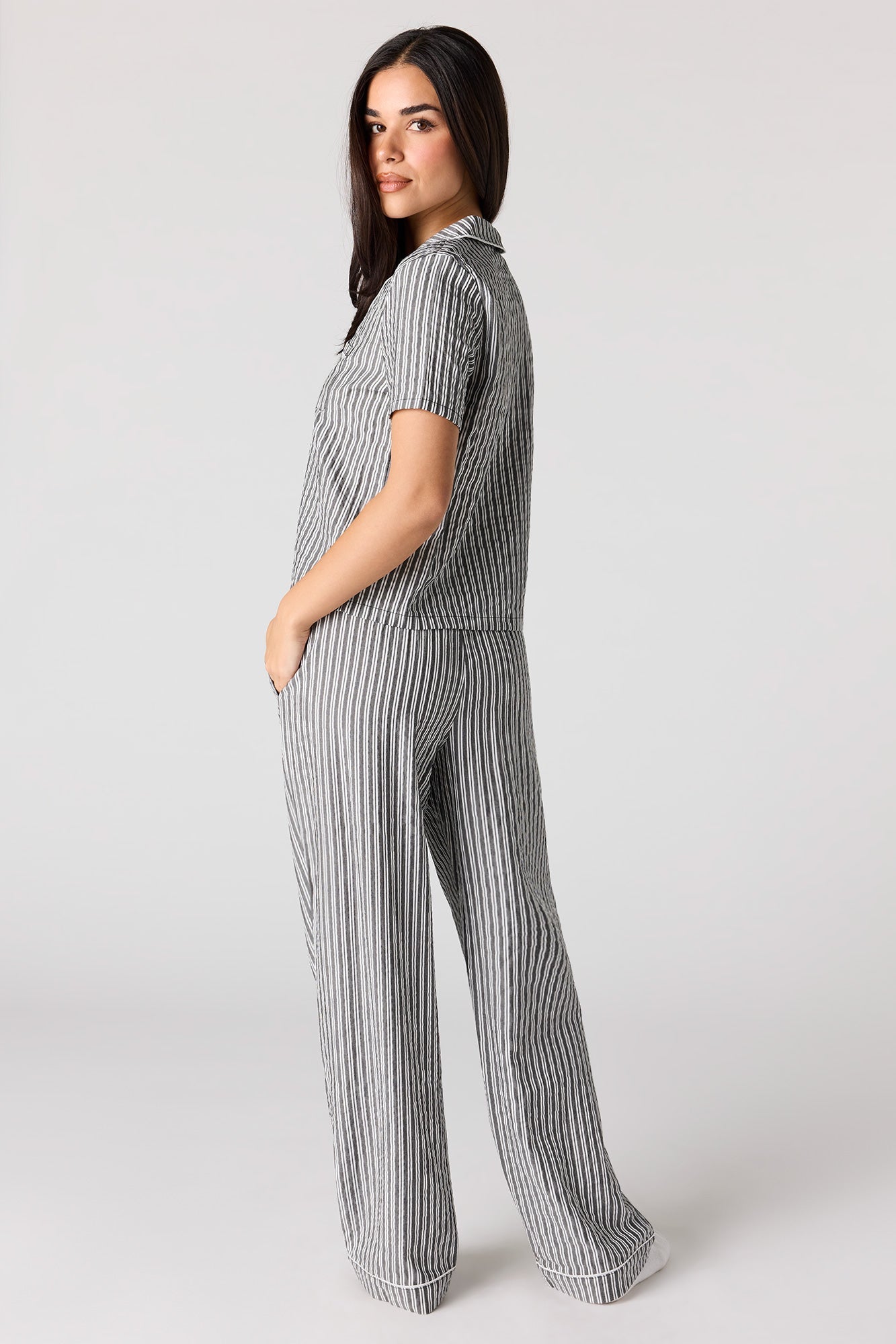 Striped Button-Up Top & Pant Pajama Set