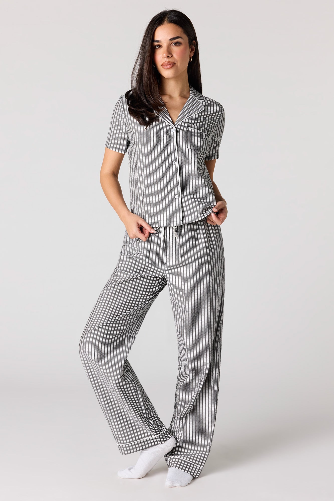 Striped Button-Up Top & Pant Pajama Set