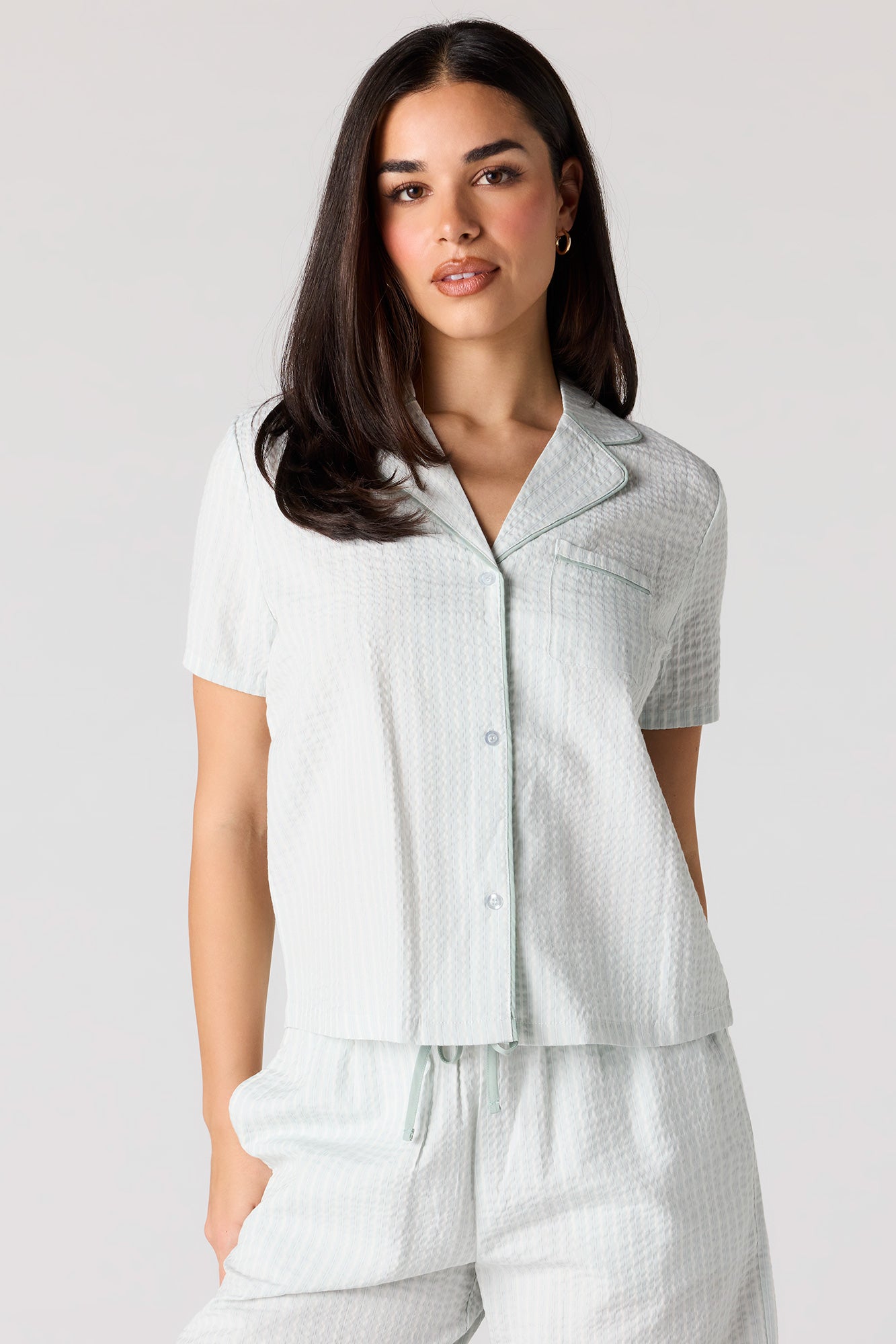 Striped Button-Up Top & Pant Pajama Set