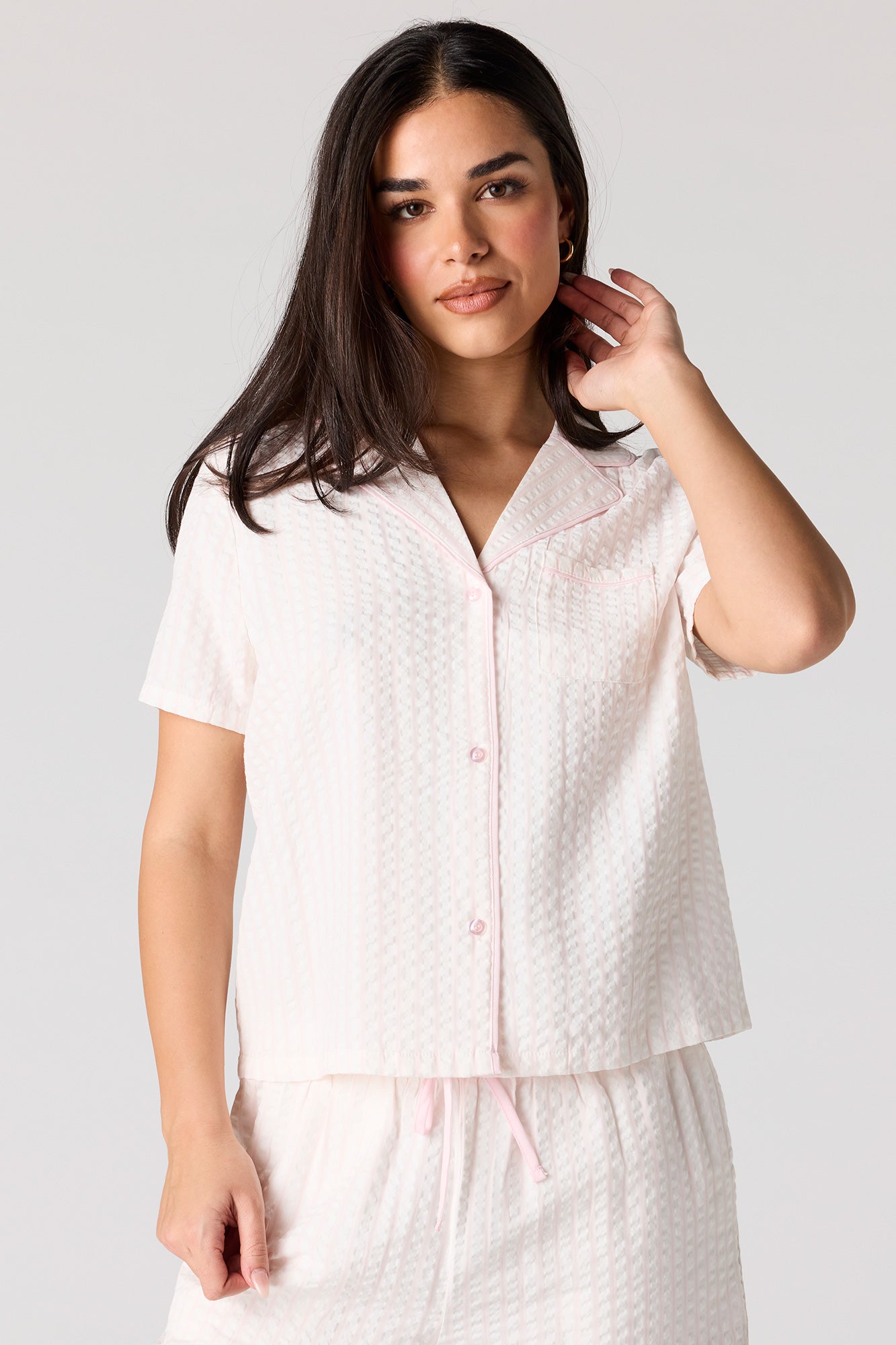 Striped Button-Up Top & Pant Pajama Set