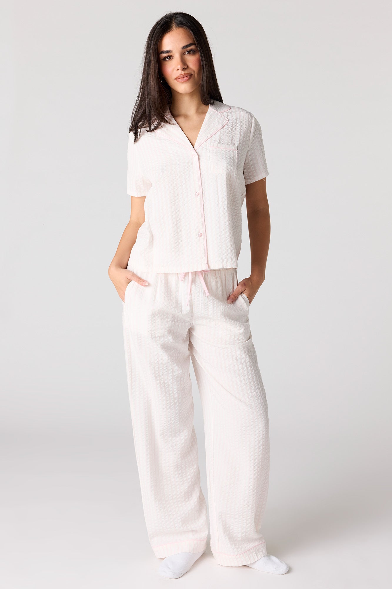 Striped Button-Up Top & Pant Pajama Set