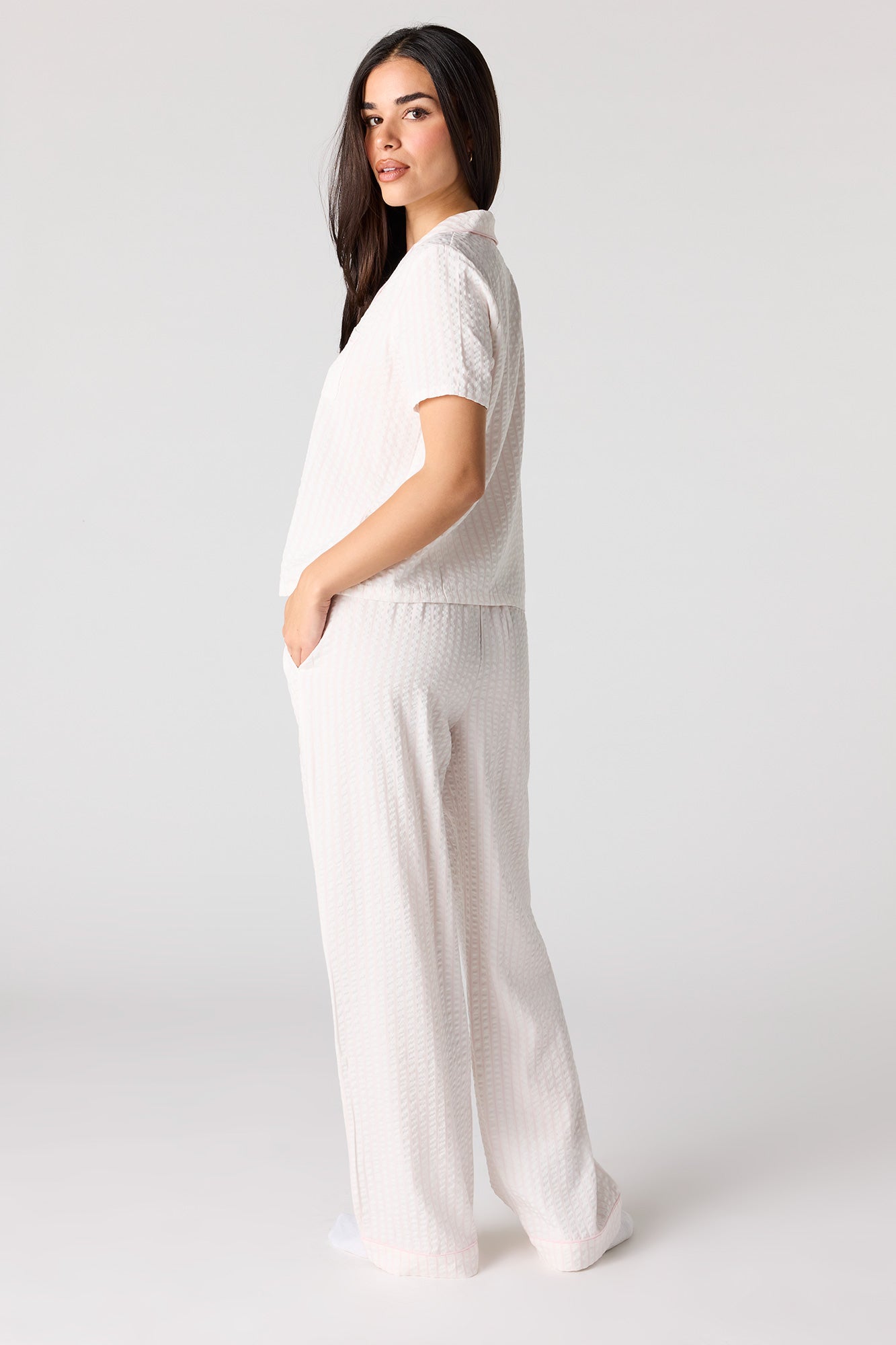 Striped Button-Up Top & Pant Pajama Set