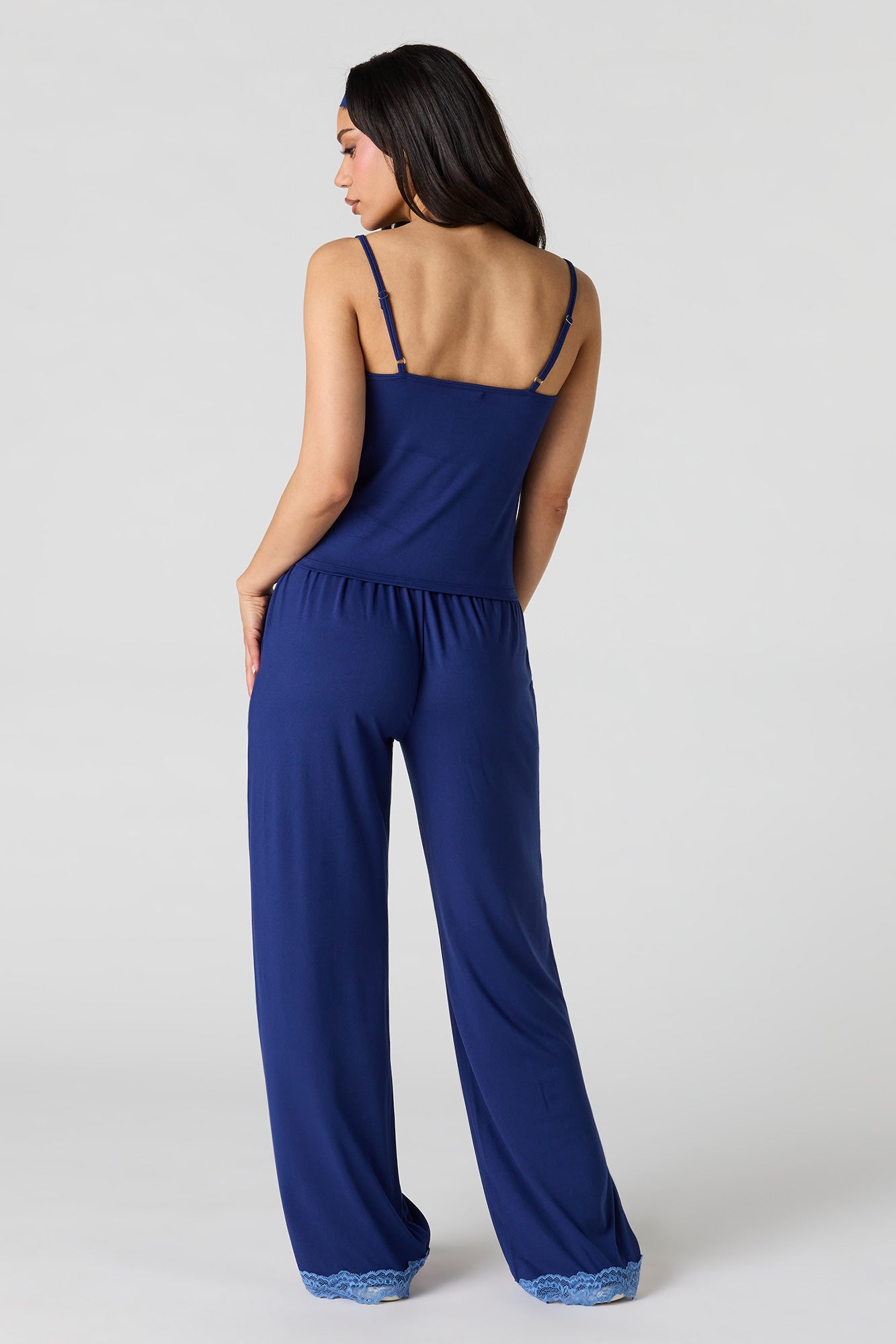 Printed Lace Trim Tank & Pant & Headband Pajama Set