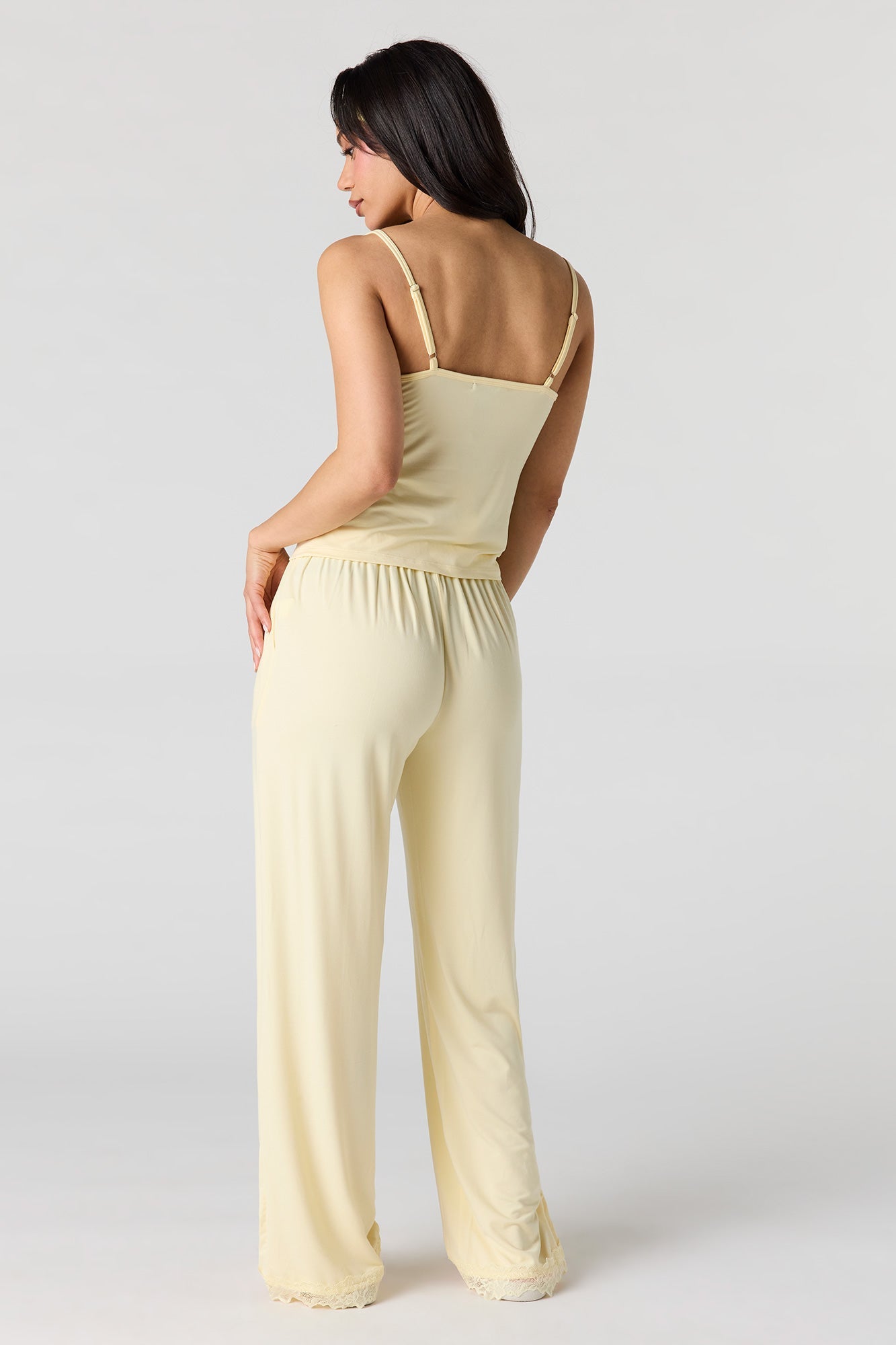Printed Lace Trim Tank & Pant & Headband Pajama Set