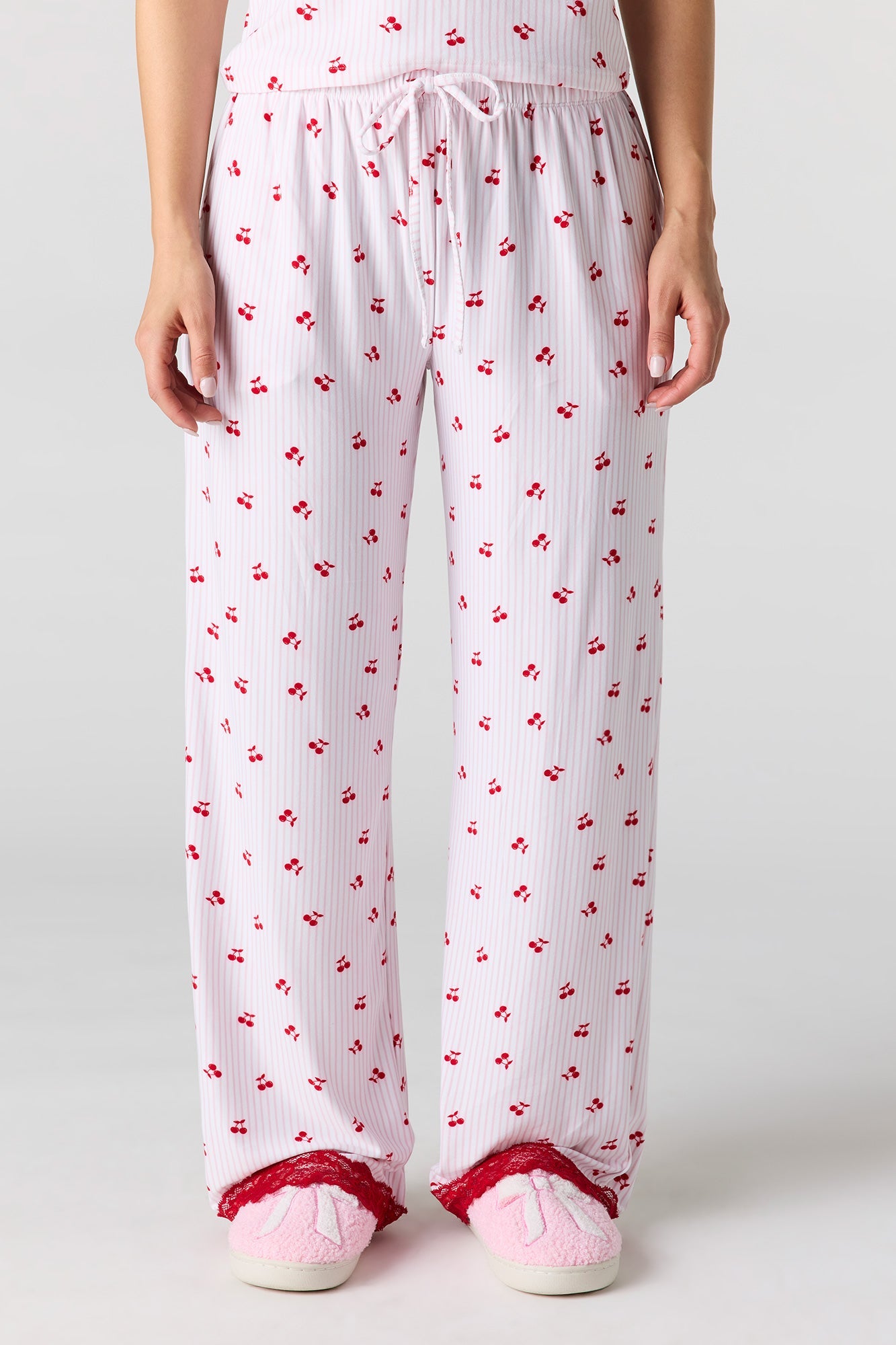 Printed Lace Trim Tank & Pant & Headband Pajama Set