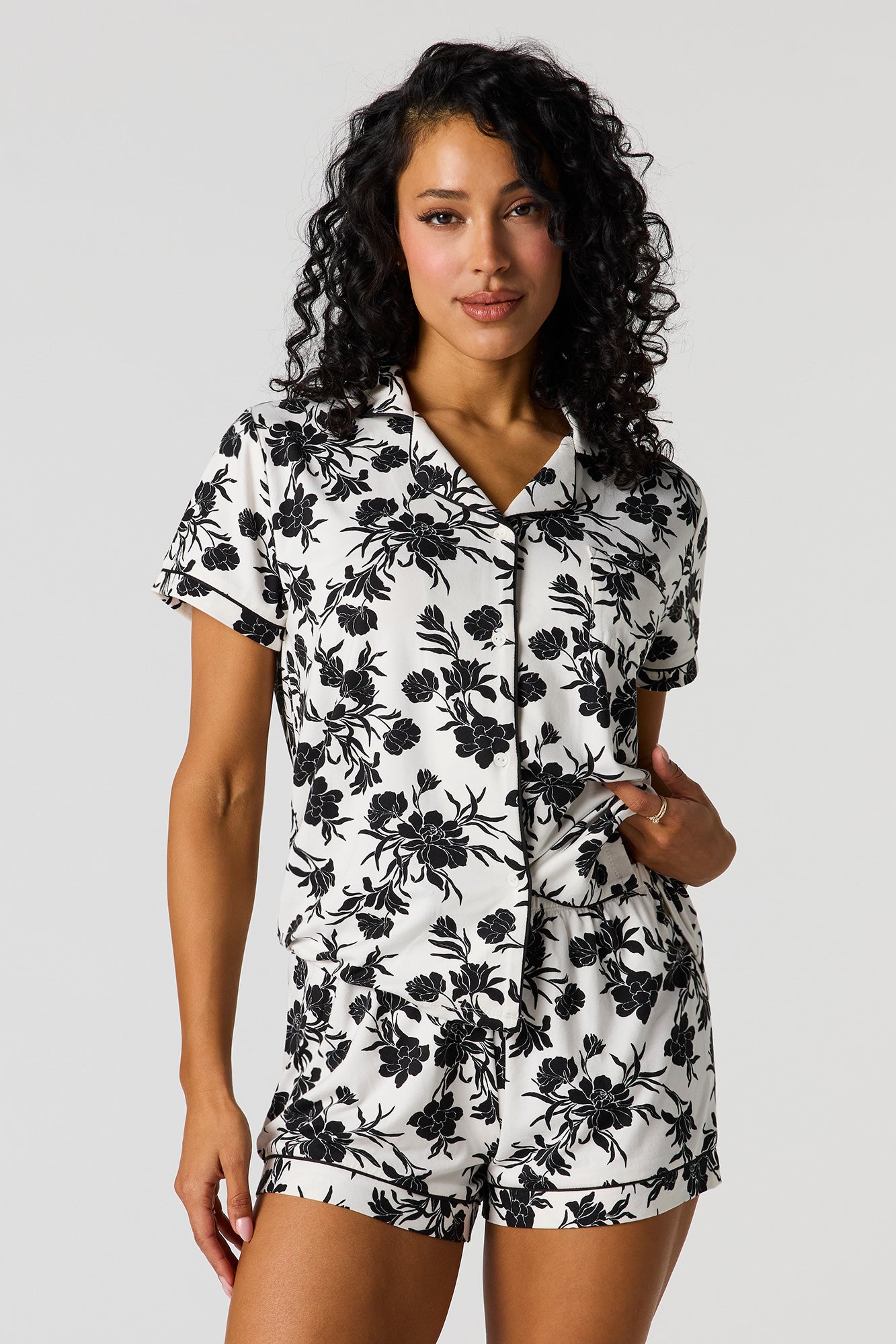 Soft Button-Up Top & Short Pajama Set