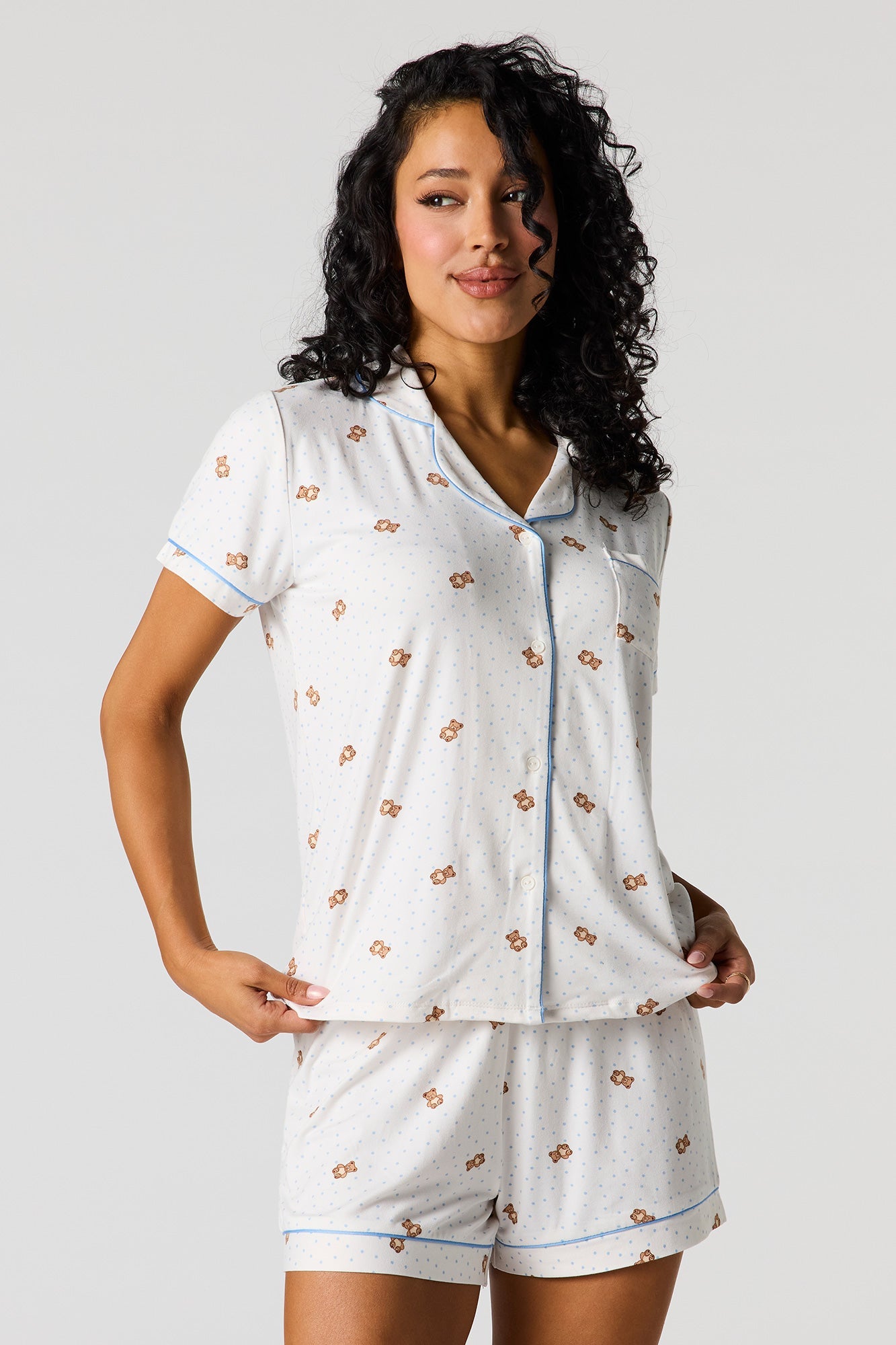 Soft Button-Up Top & Short Pajama Set