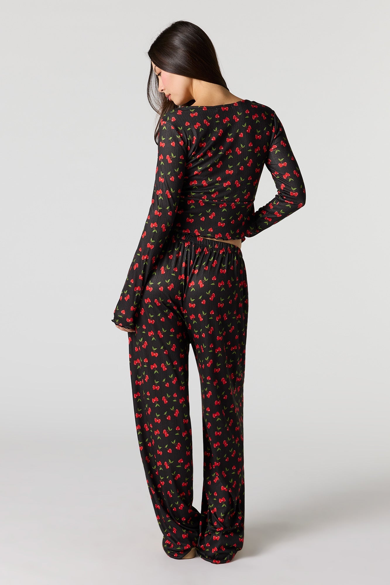 Ribbed Printed Long Sleeve Top & Pant Pajama Set