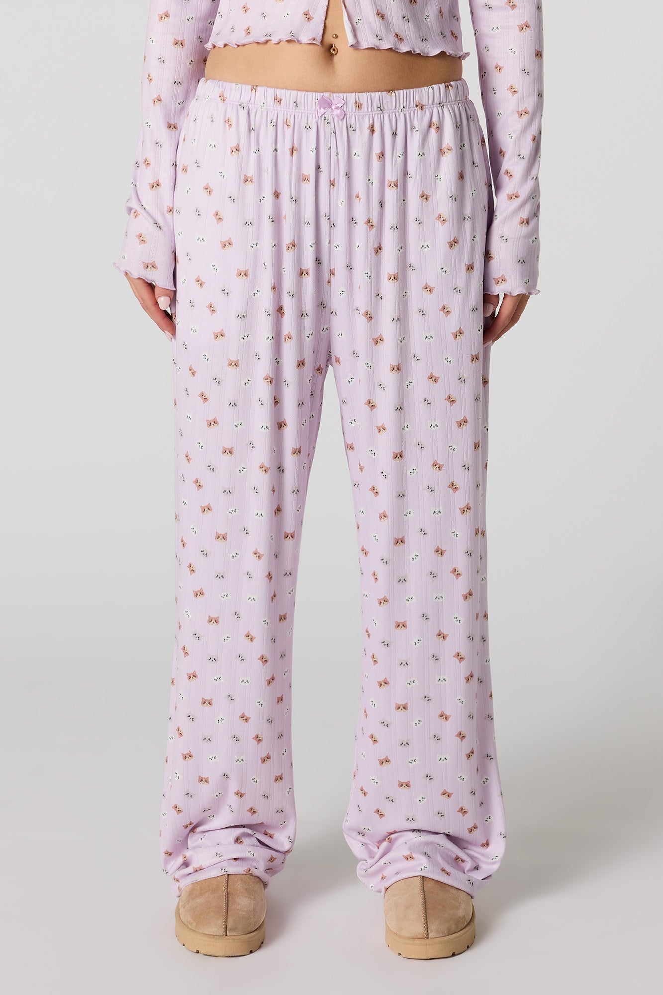 Ribbed Printed Long Sleeve Top & Pant Pajama Set
