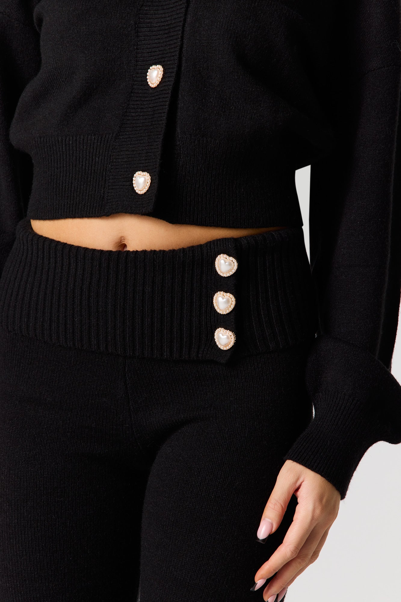 Cozy Knit Foldover Button Waist Flare Pant