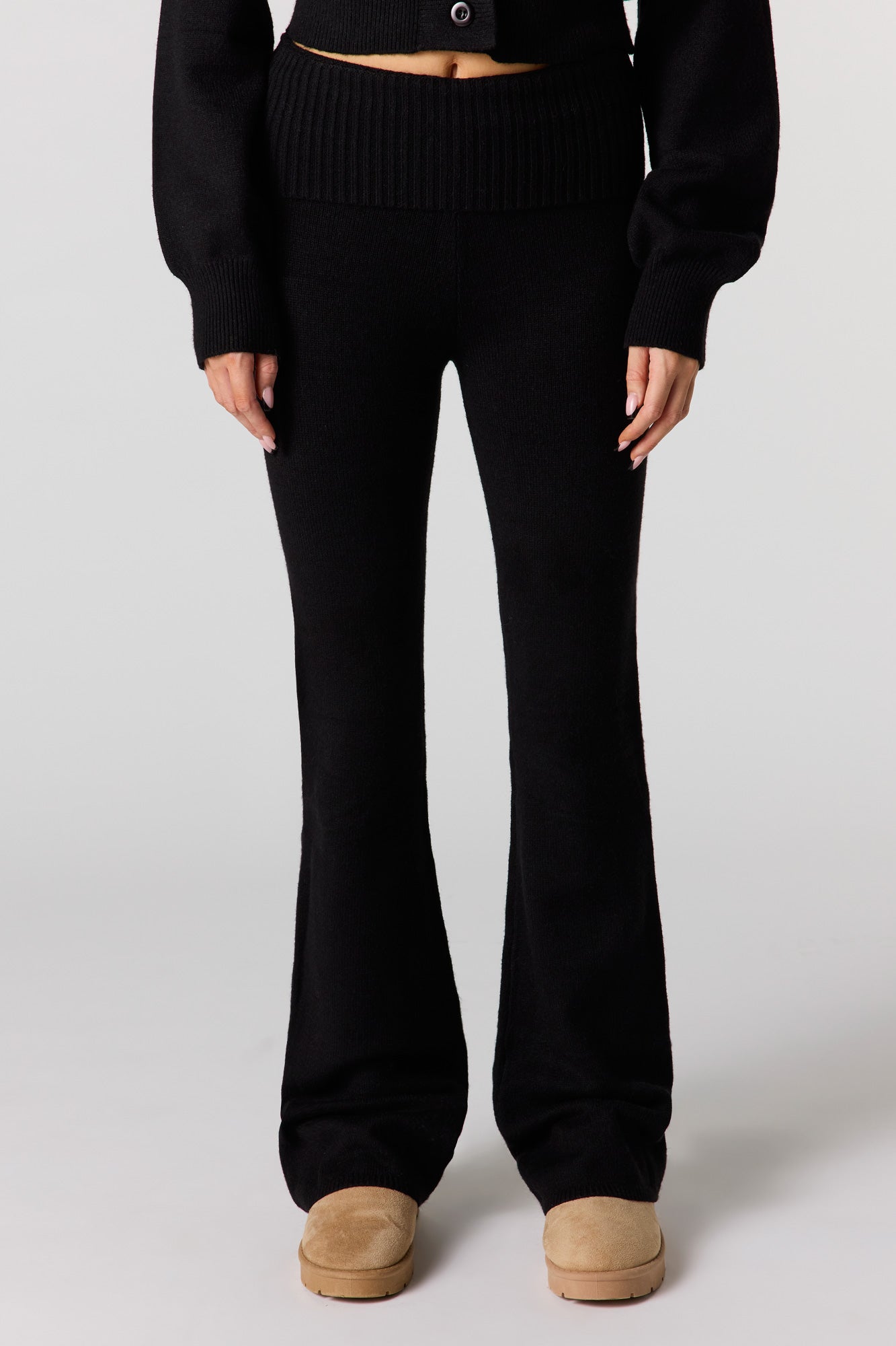Cozy Knit Foldover Waist Flare Pant
