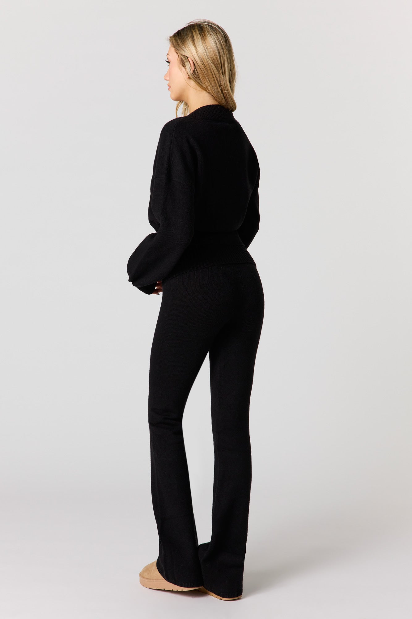 Cozy Knit Foldover Waist Flare Pant