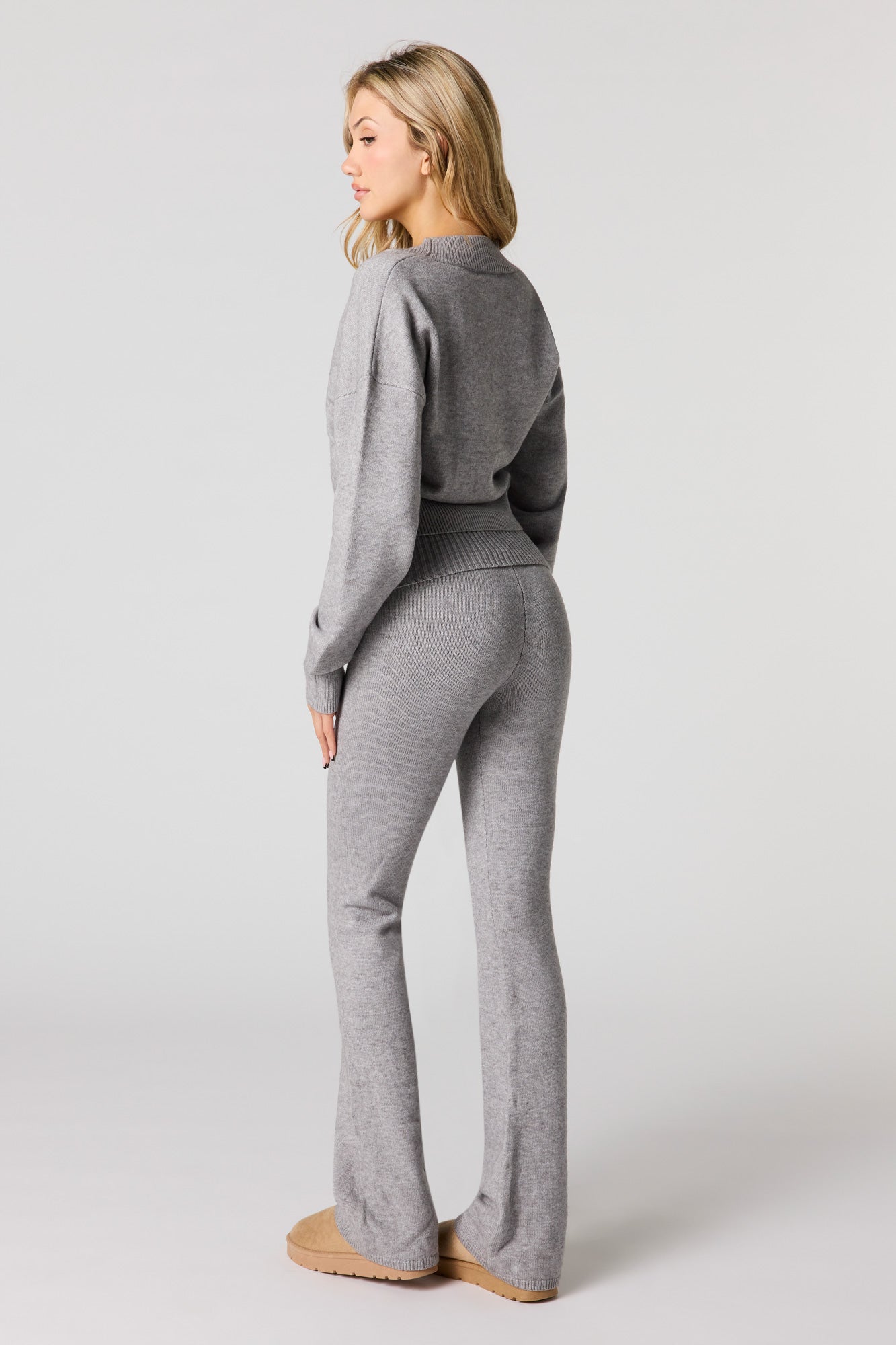 Cozy Knit Foldover Button Waist Flare Pant