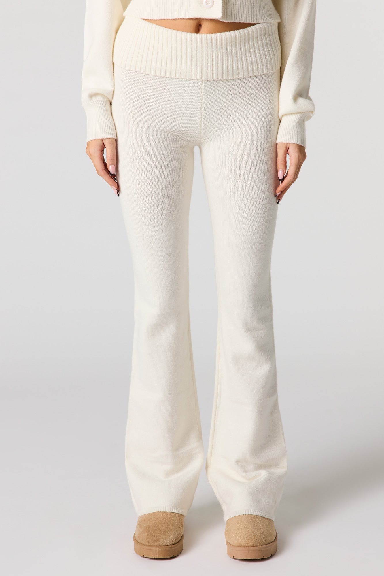 Cozy Knit Foldover Waist Flare Pant