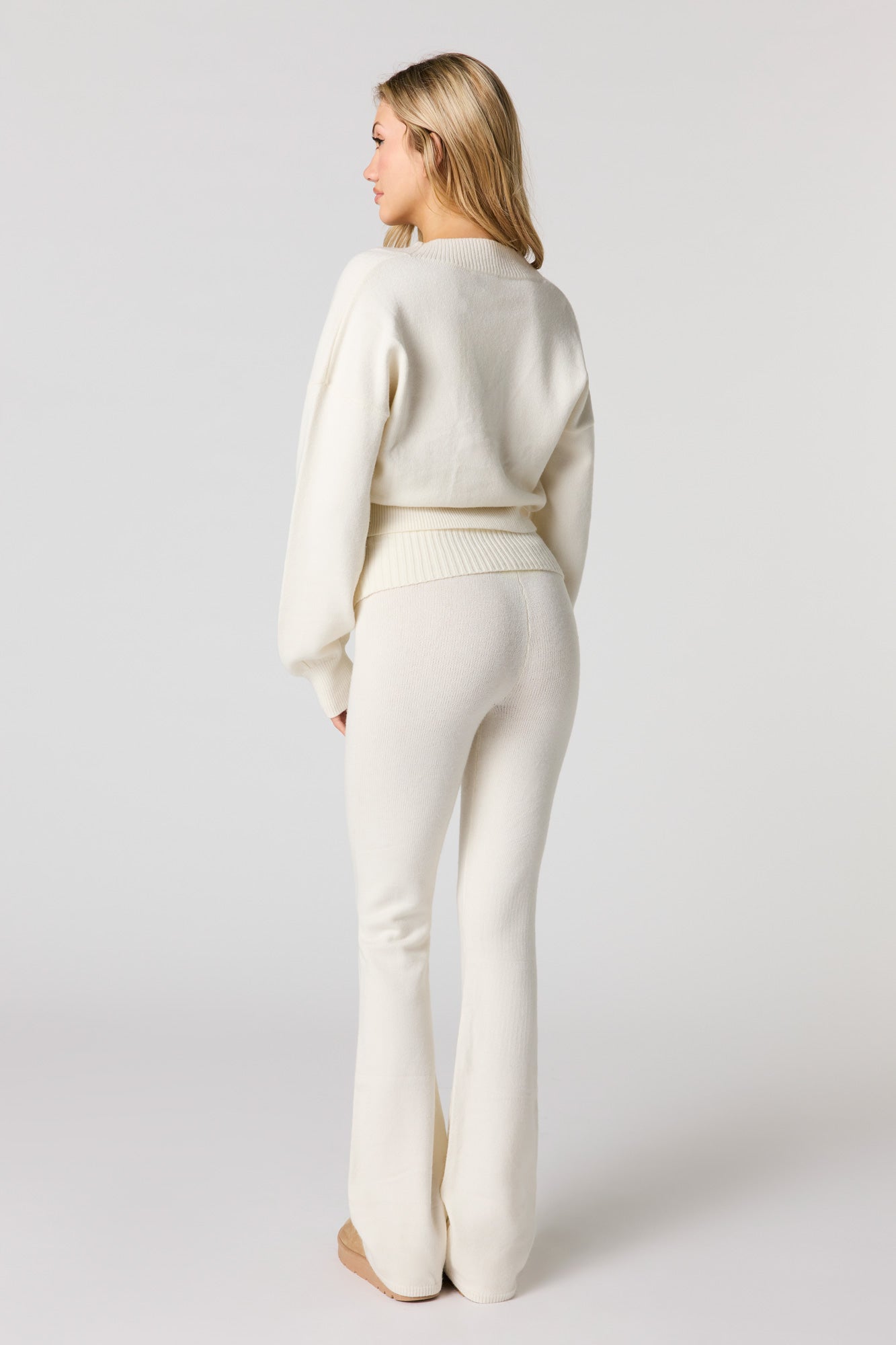 Cozy Knit Foldover Waist Flare Pant