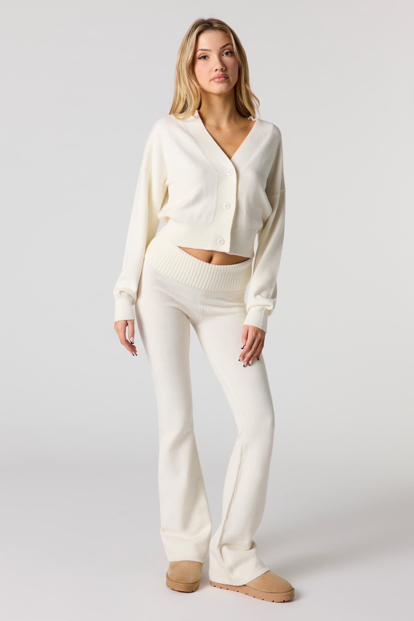 Cozy Knit Foldover Waist Flare Pant