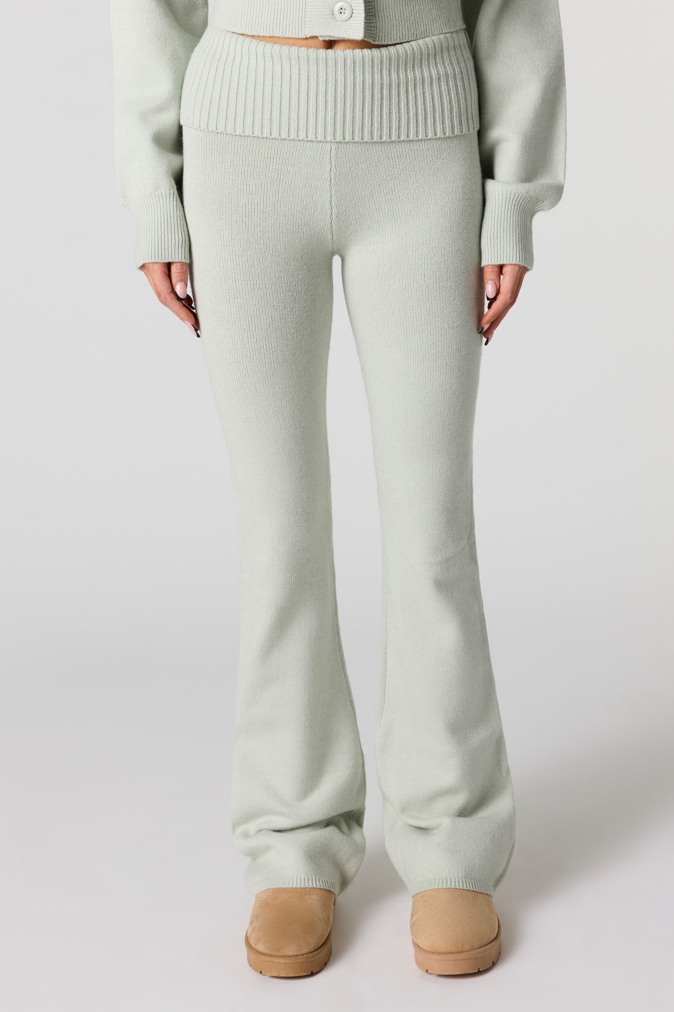 Cozy Knit Foldover Waist Flare Pant