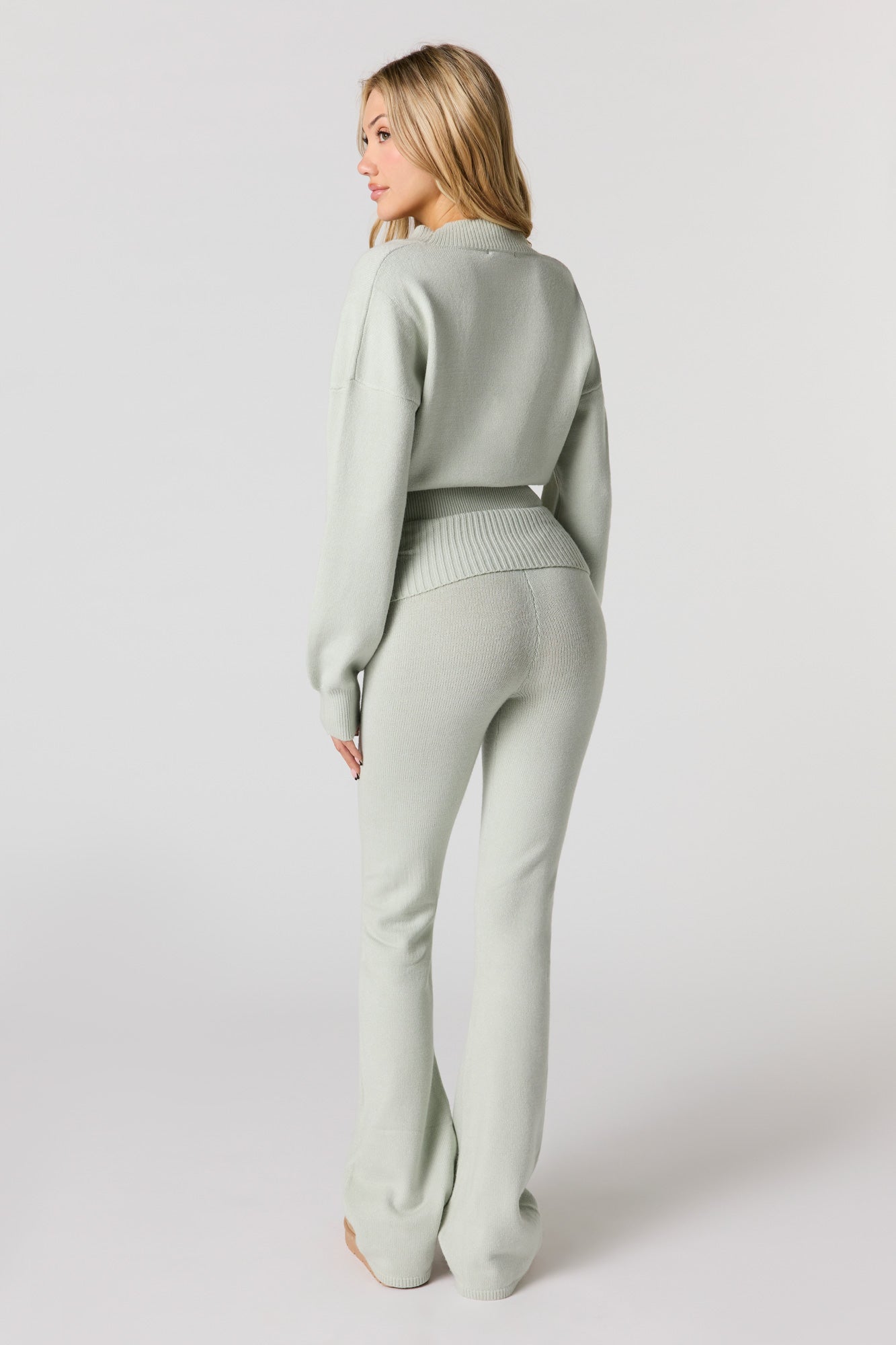 Cozy Knit Foldover Waist Flare Pant