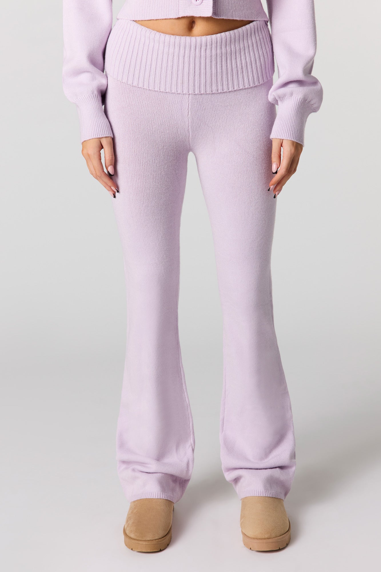Cozy Knit Foldover Waist Flare Pant