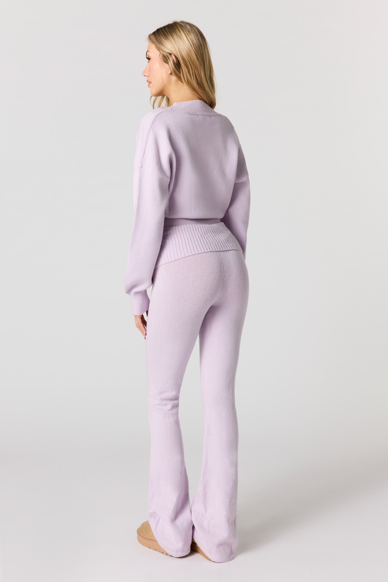 Cozy Knit Foldover Waist Flare Pant