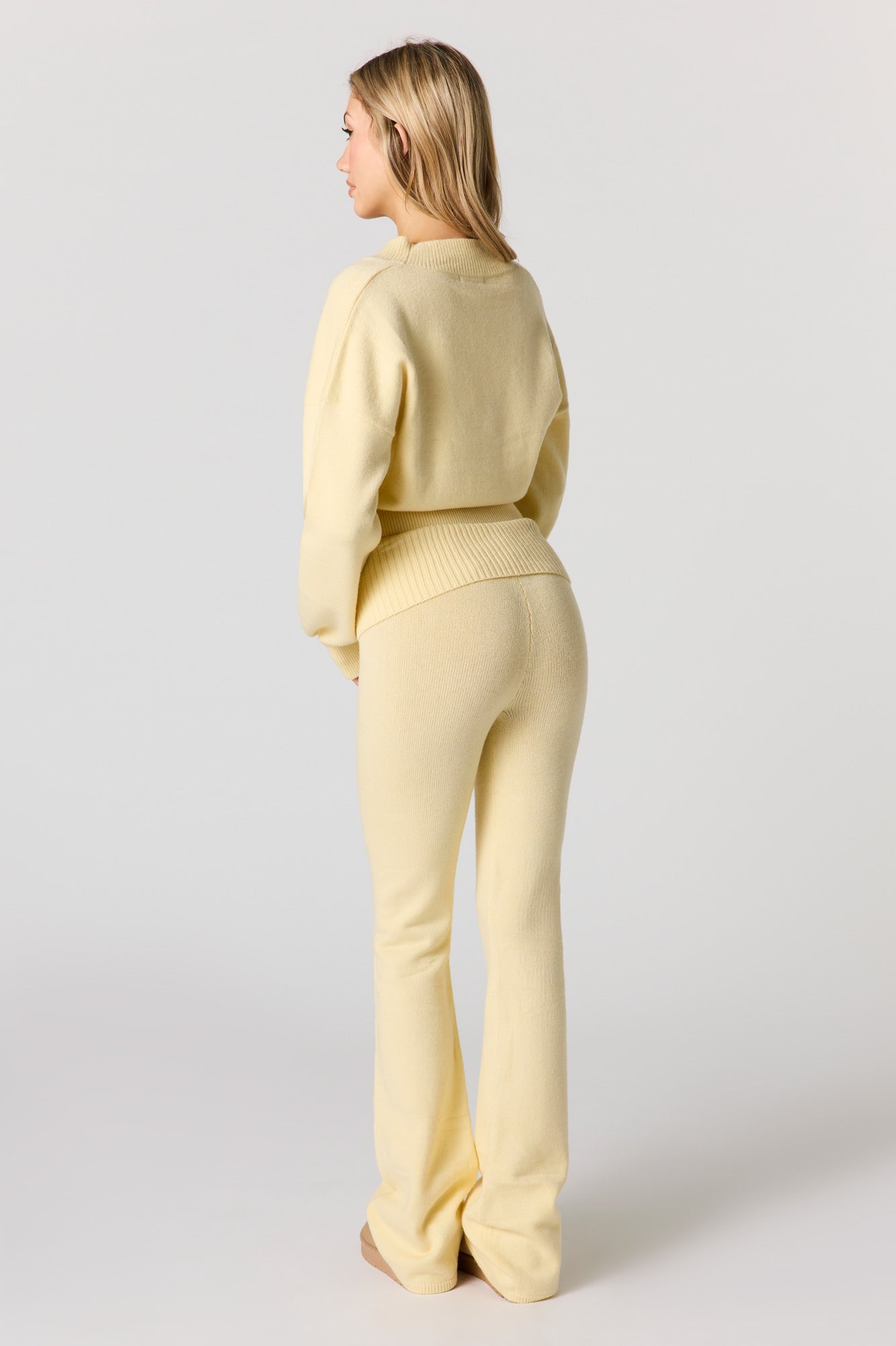 Cozy Knit Foldover Button Waist Flare Pant