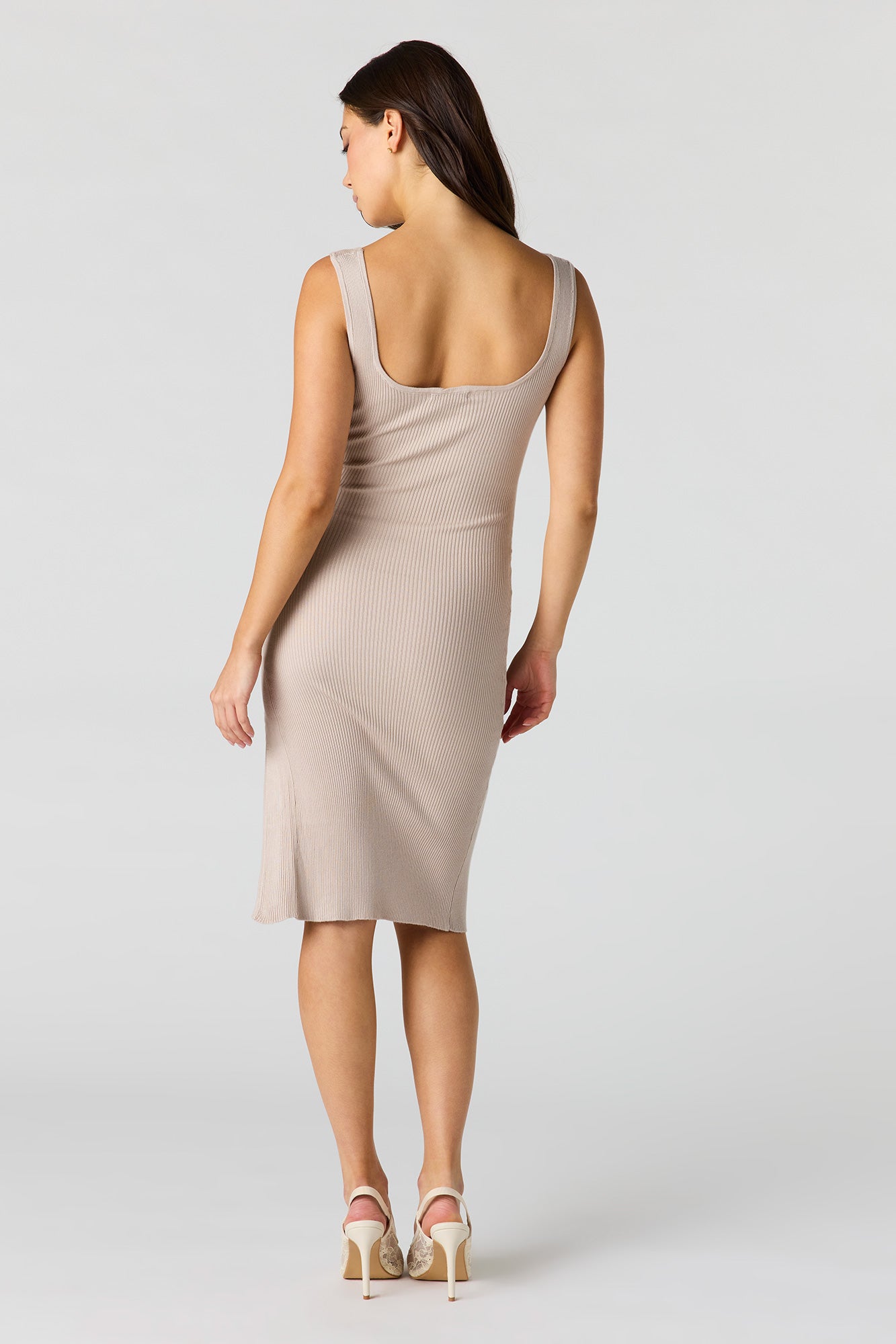 Ribbed Knit Button Side Midi Dress