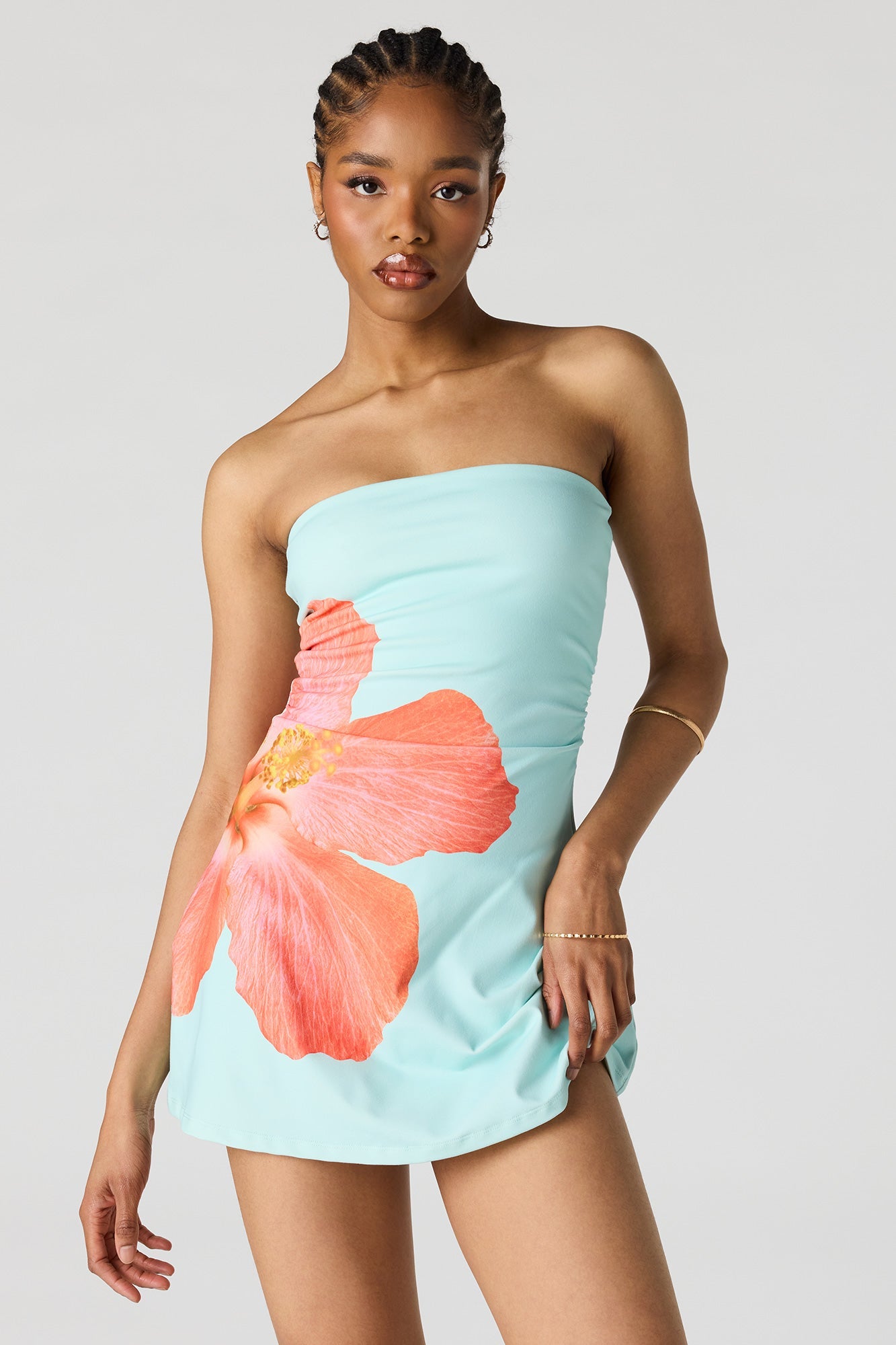 Floral Graphic Tube Mini Dress