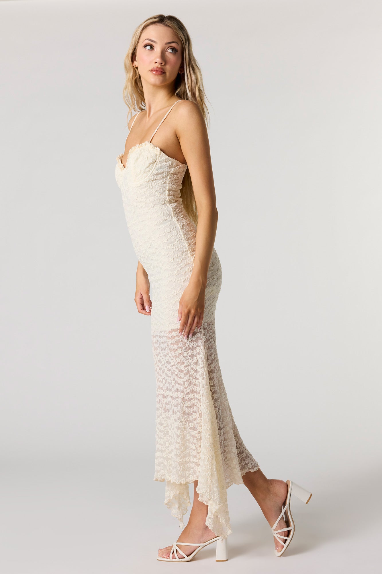 Lace Bustier Asymmetrical Midi Dress