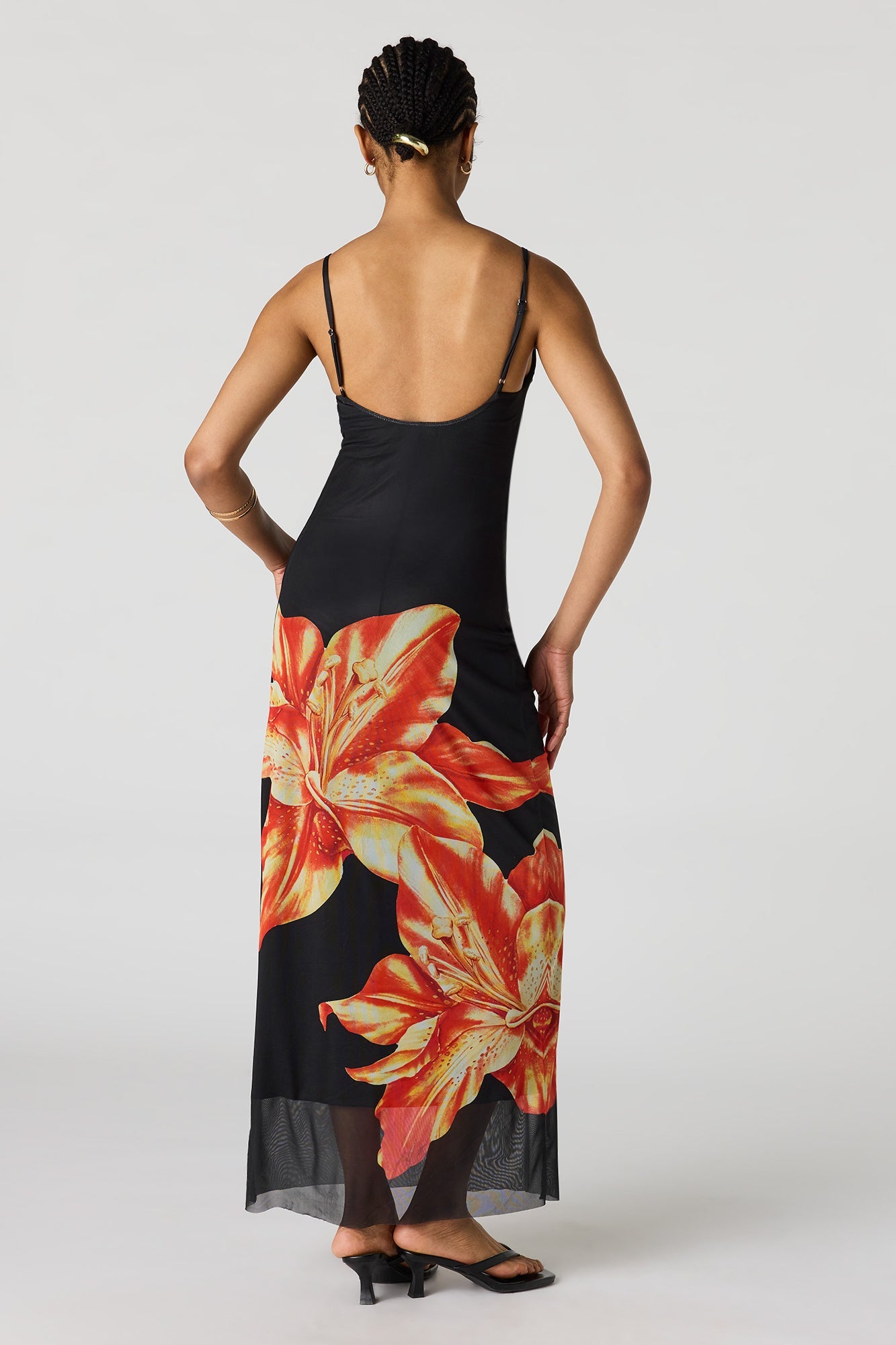 Floral Print Mesh Maxi Dress