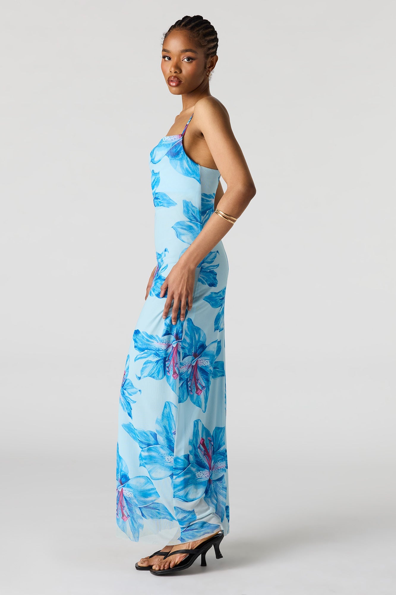 Floral Print Mesh Maxi Dress