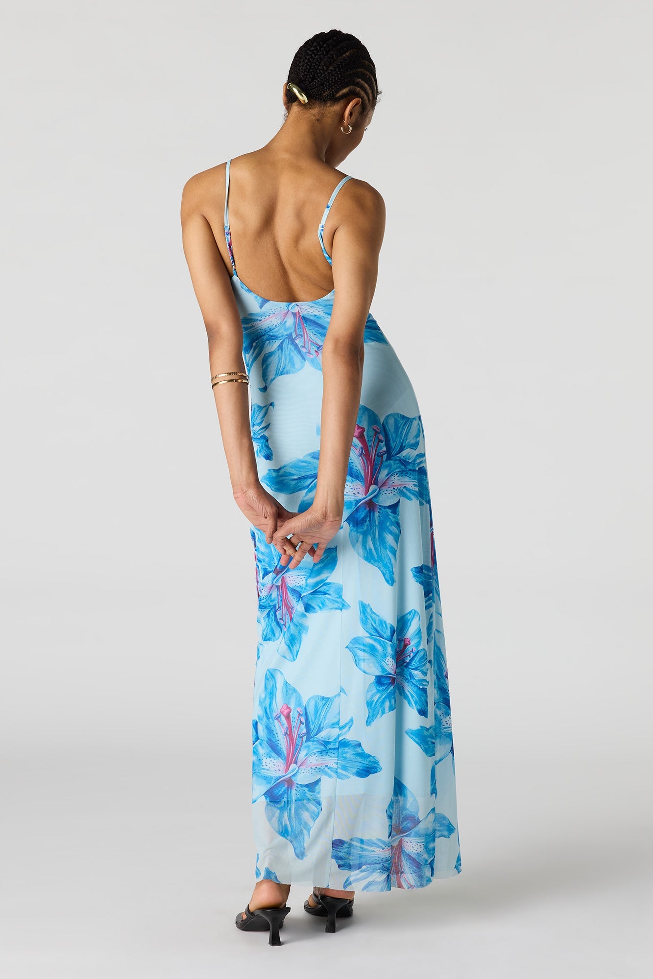 Floral Print Mesh Maxi Dress