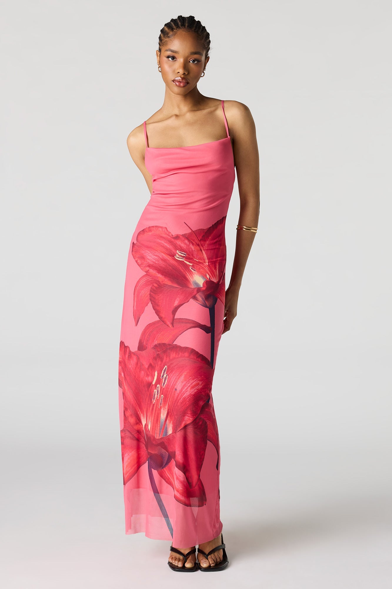 Floral Print Mesh Maxi Dress