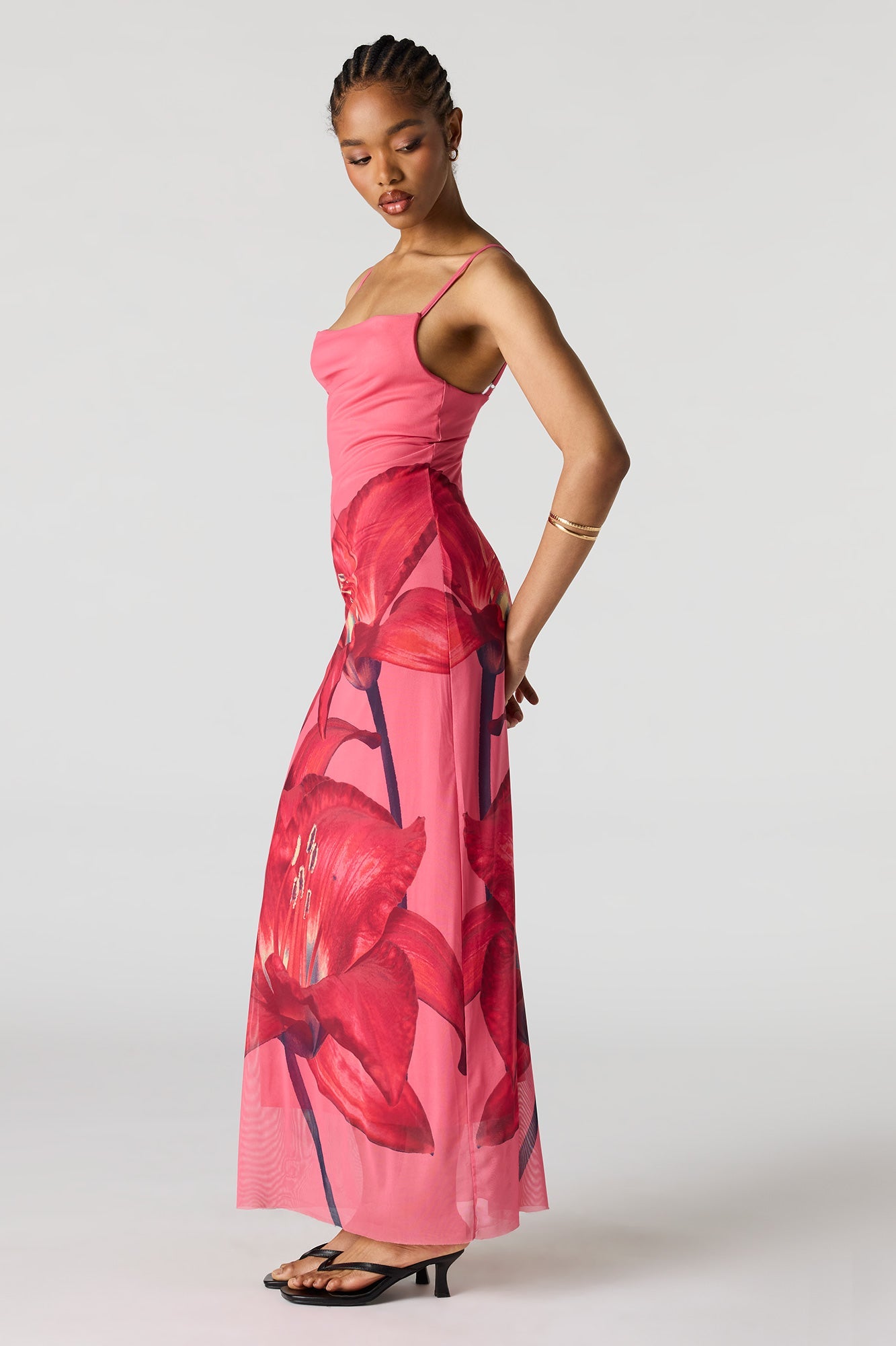 Floral Print Mesh Maxi Dress