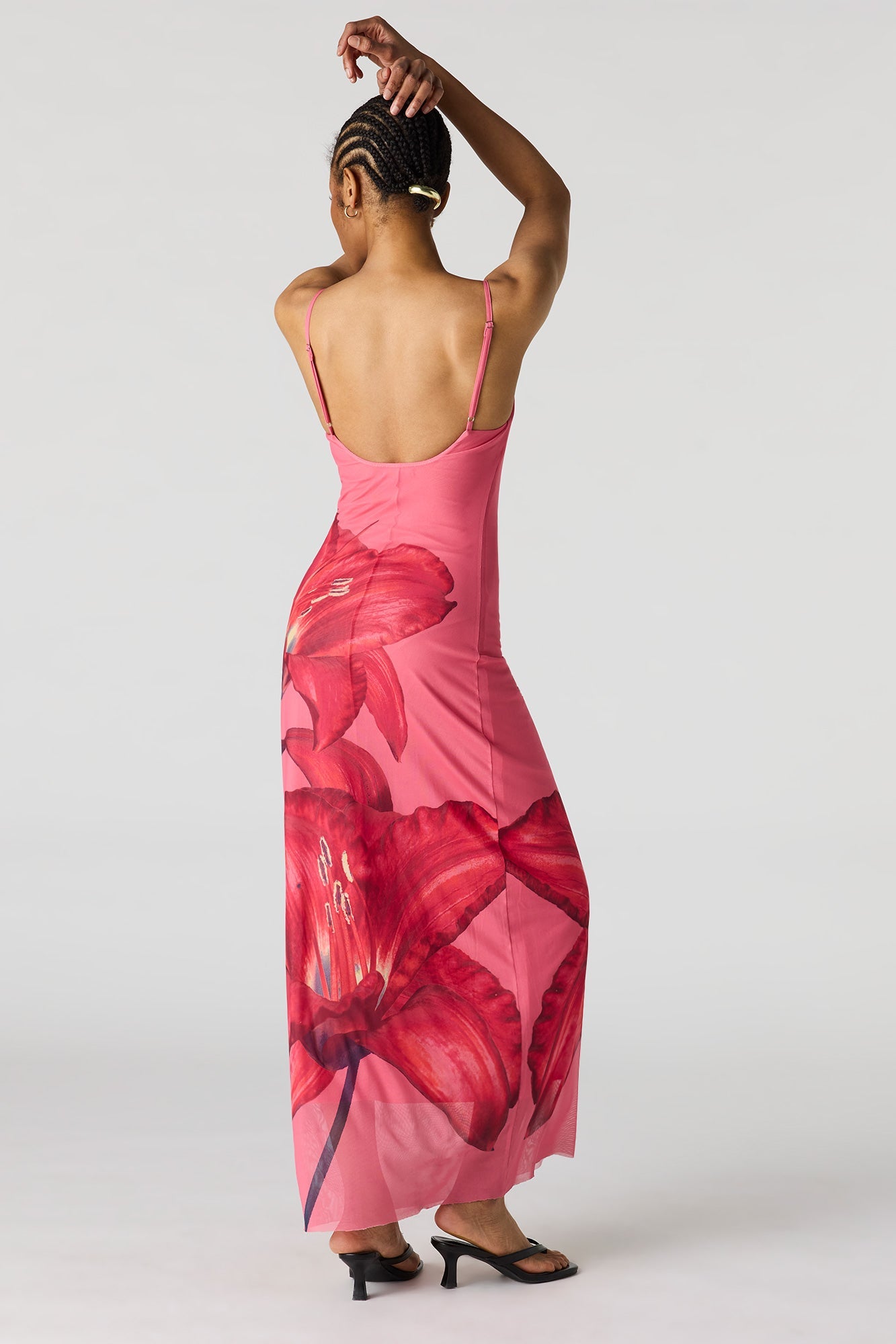 Floral Print Mesh Maxi Dress