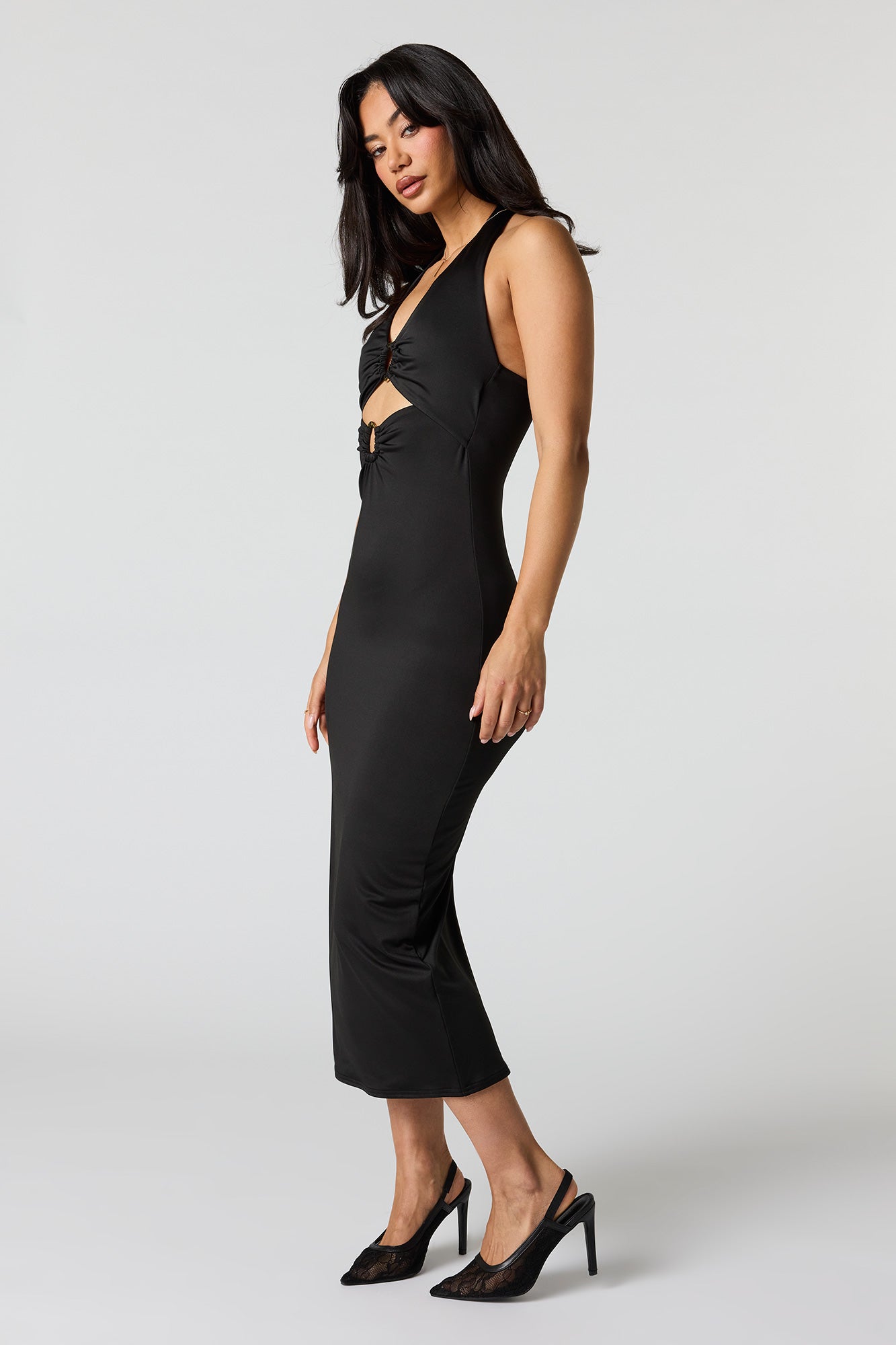 Contour Metal O-Ring Midi Halter Dress