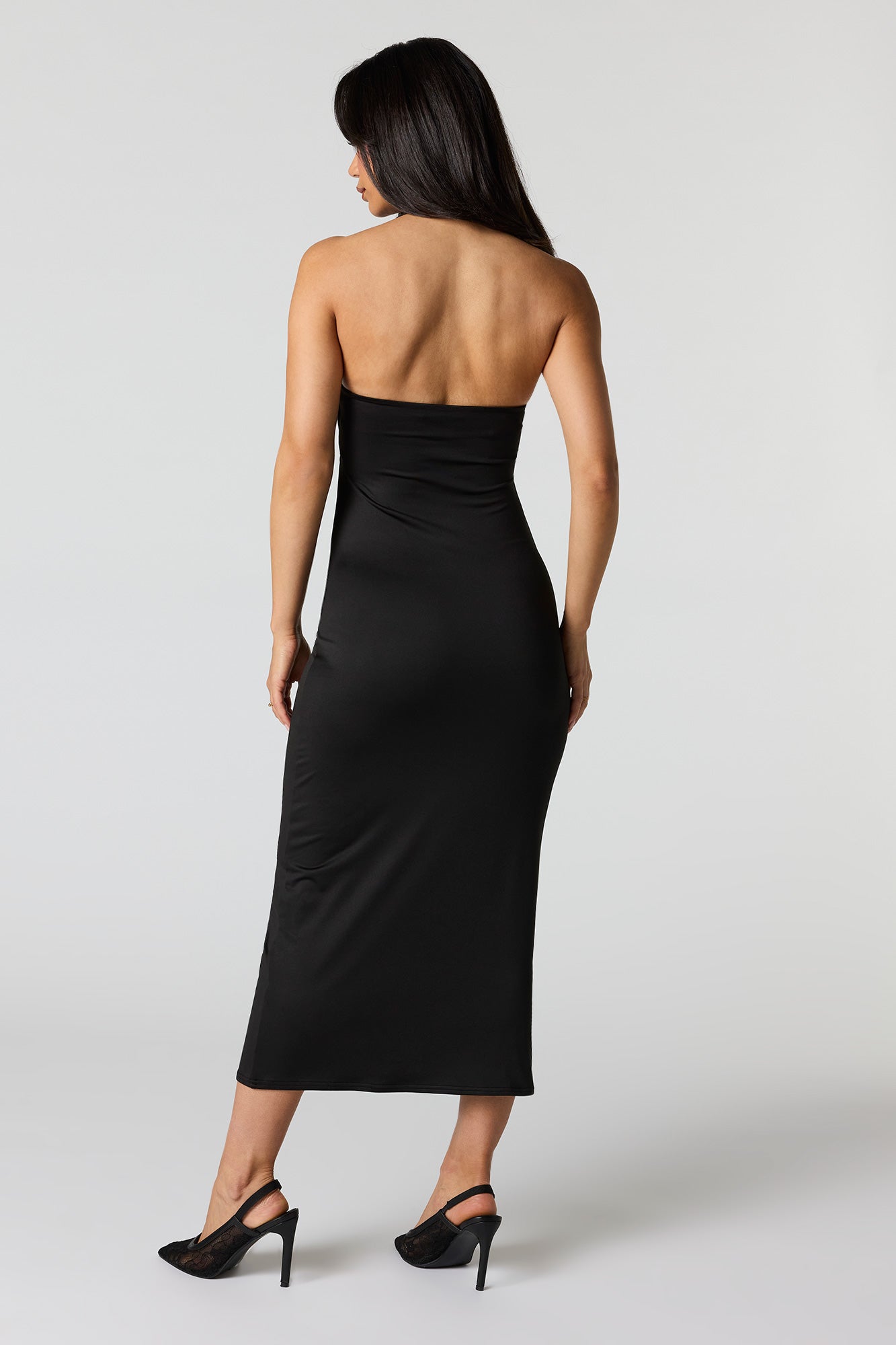 Contour Metal O-Ring Midi Halter Dress