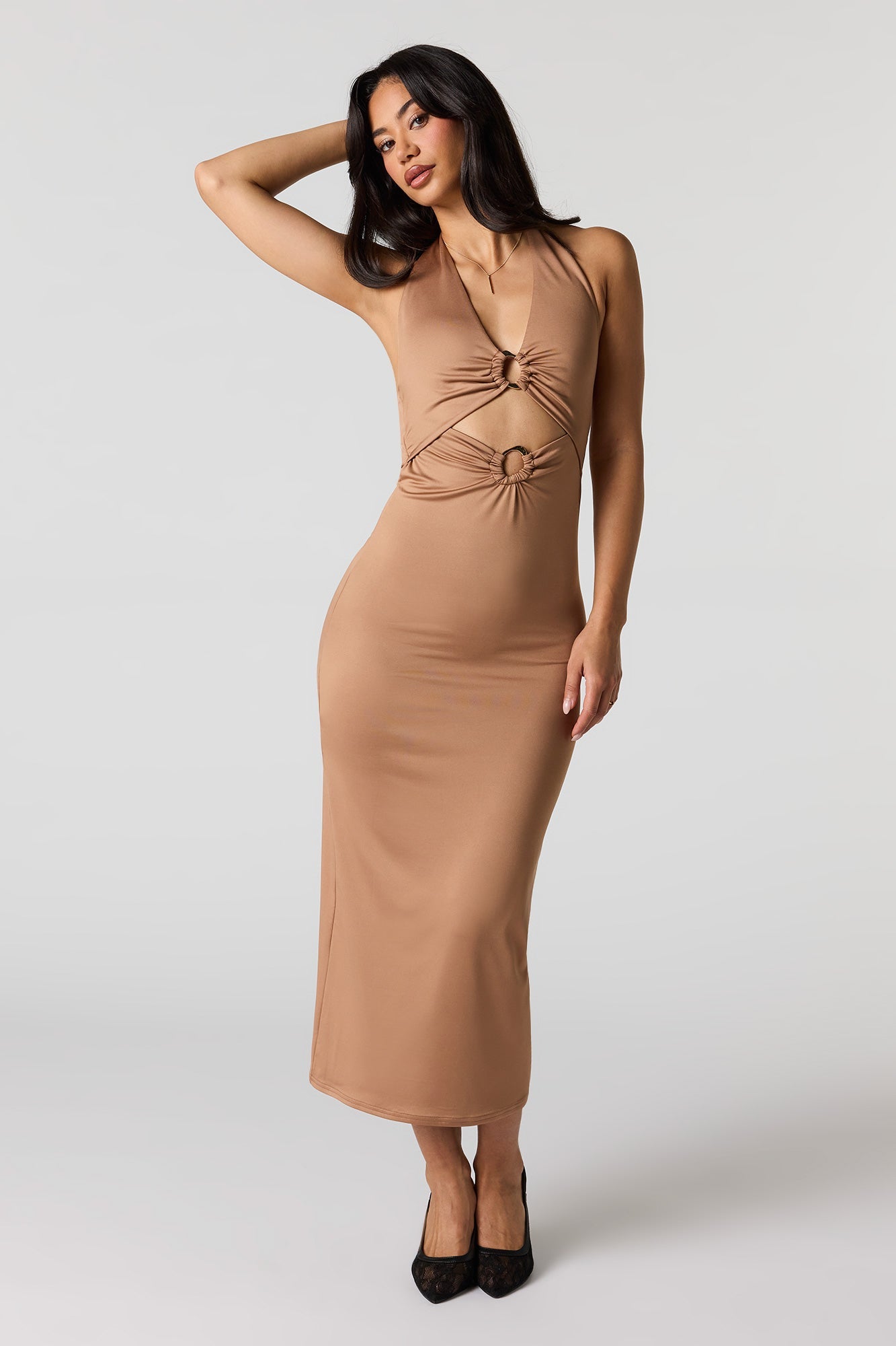 Contour Metal O-Ring Midi Halter Dress