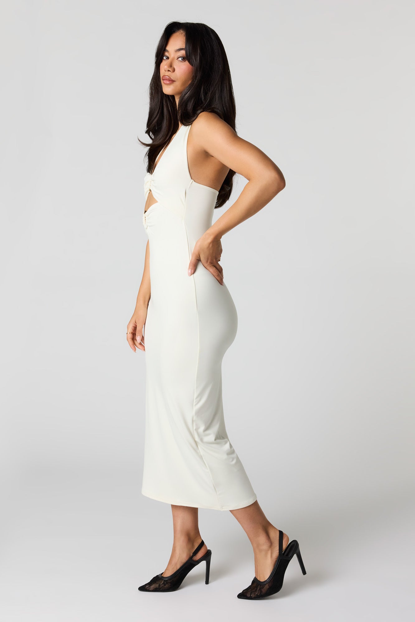 Contour Metal O-Ring Midi Halter Dress