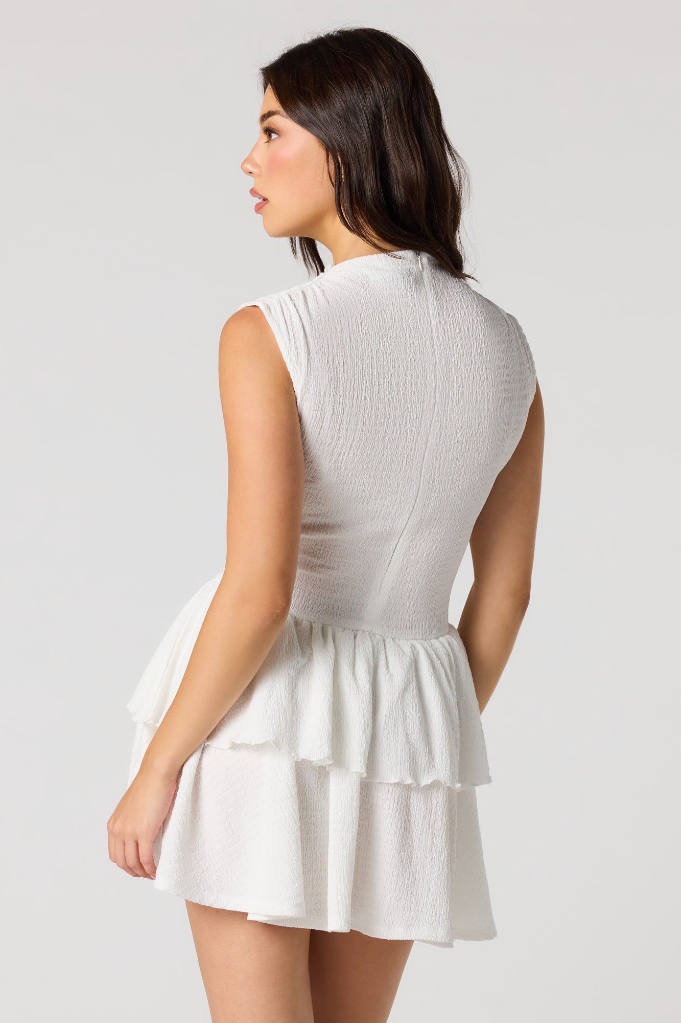 Jacquard Knit Tiered Ruffled Mini Dress