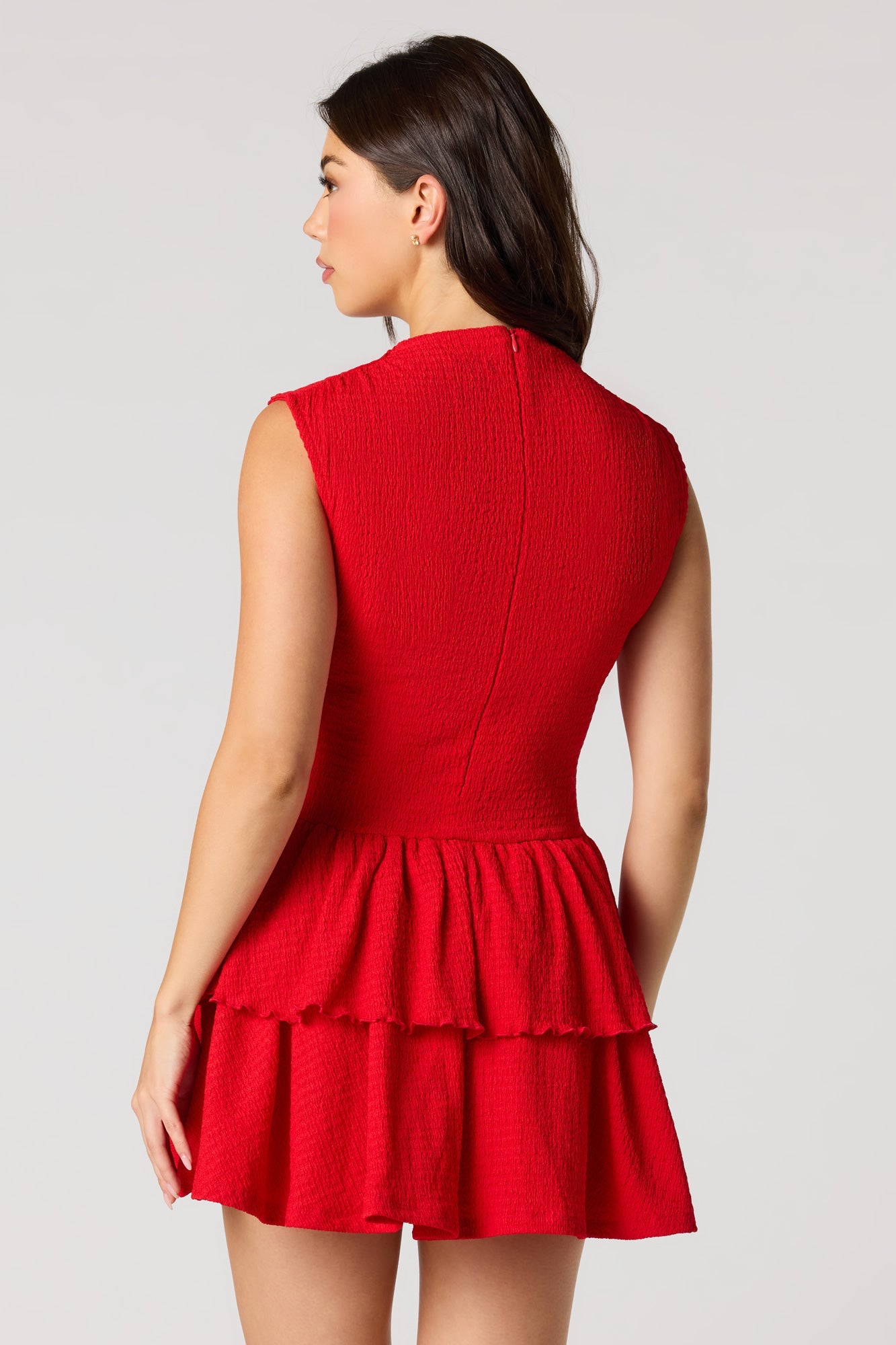 Jacquard Knit Tiered Ruffled Mini Dress