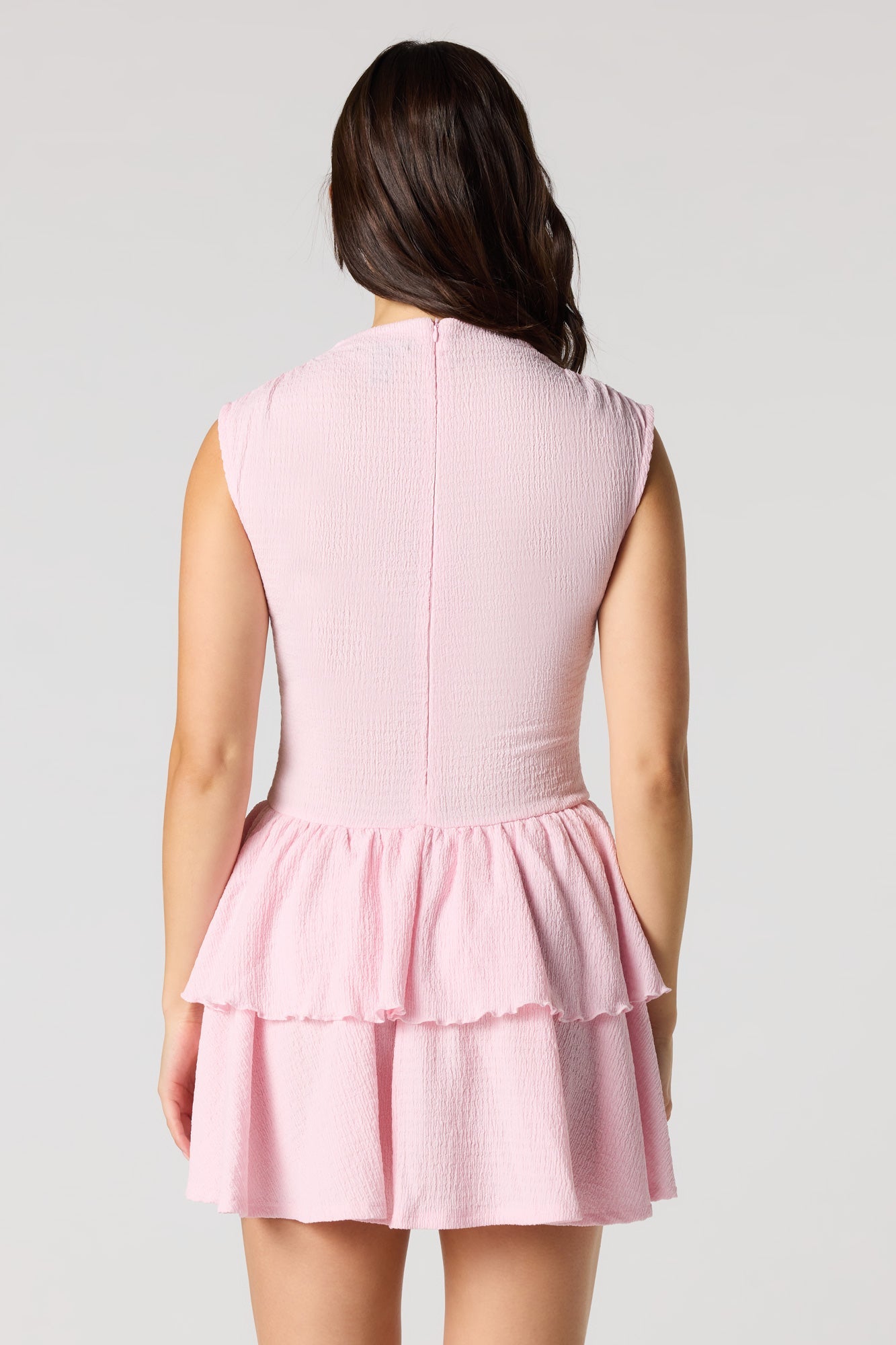 Jacquard Knit Tiered Ruffled Mini Dress