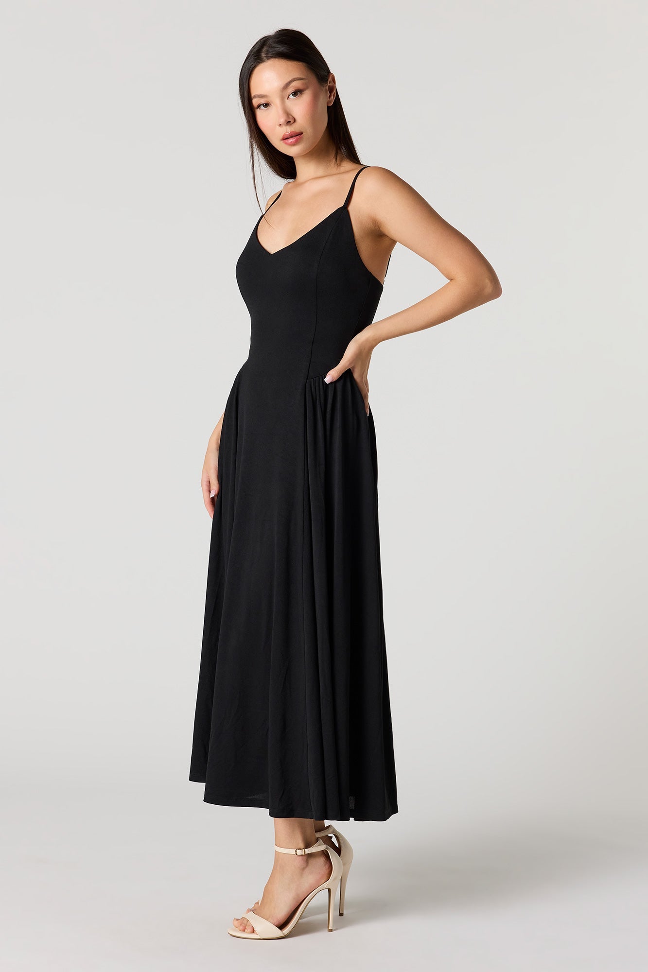 Crepe V-Neck Maxi Dress
