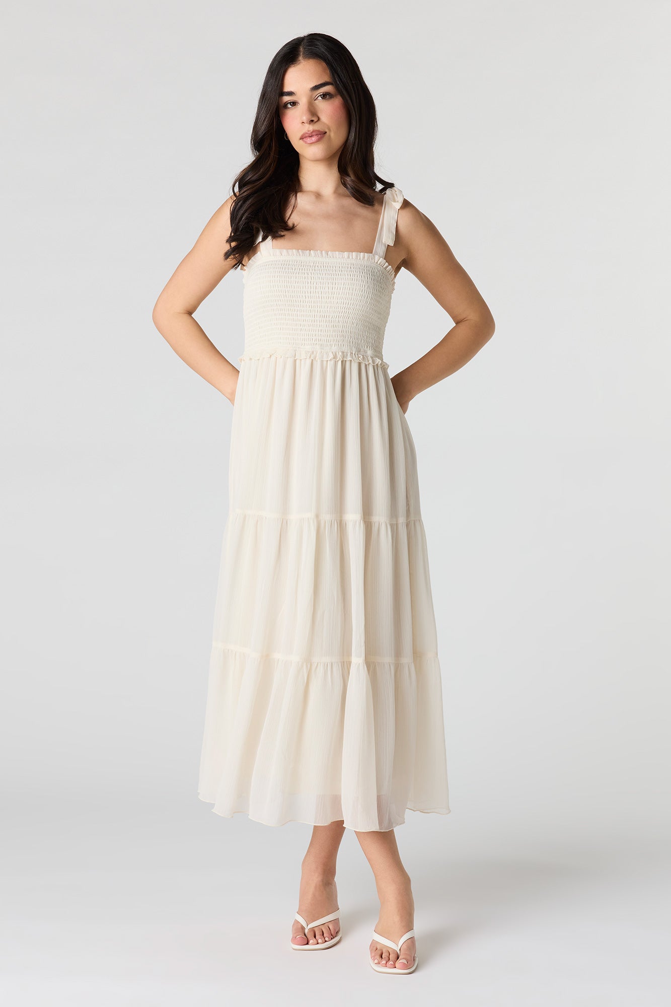 Chiffon Smocked Tiered Midi Dress