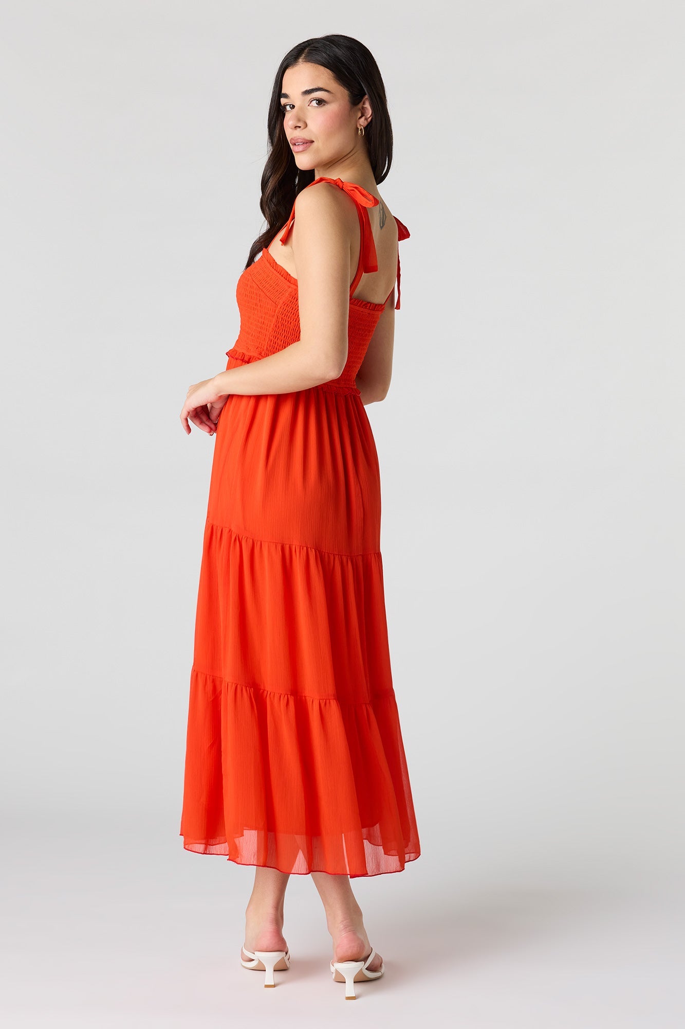 Chiffon Smocked Tiered Midi Dress