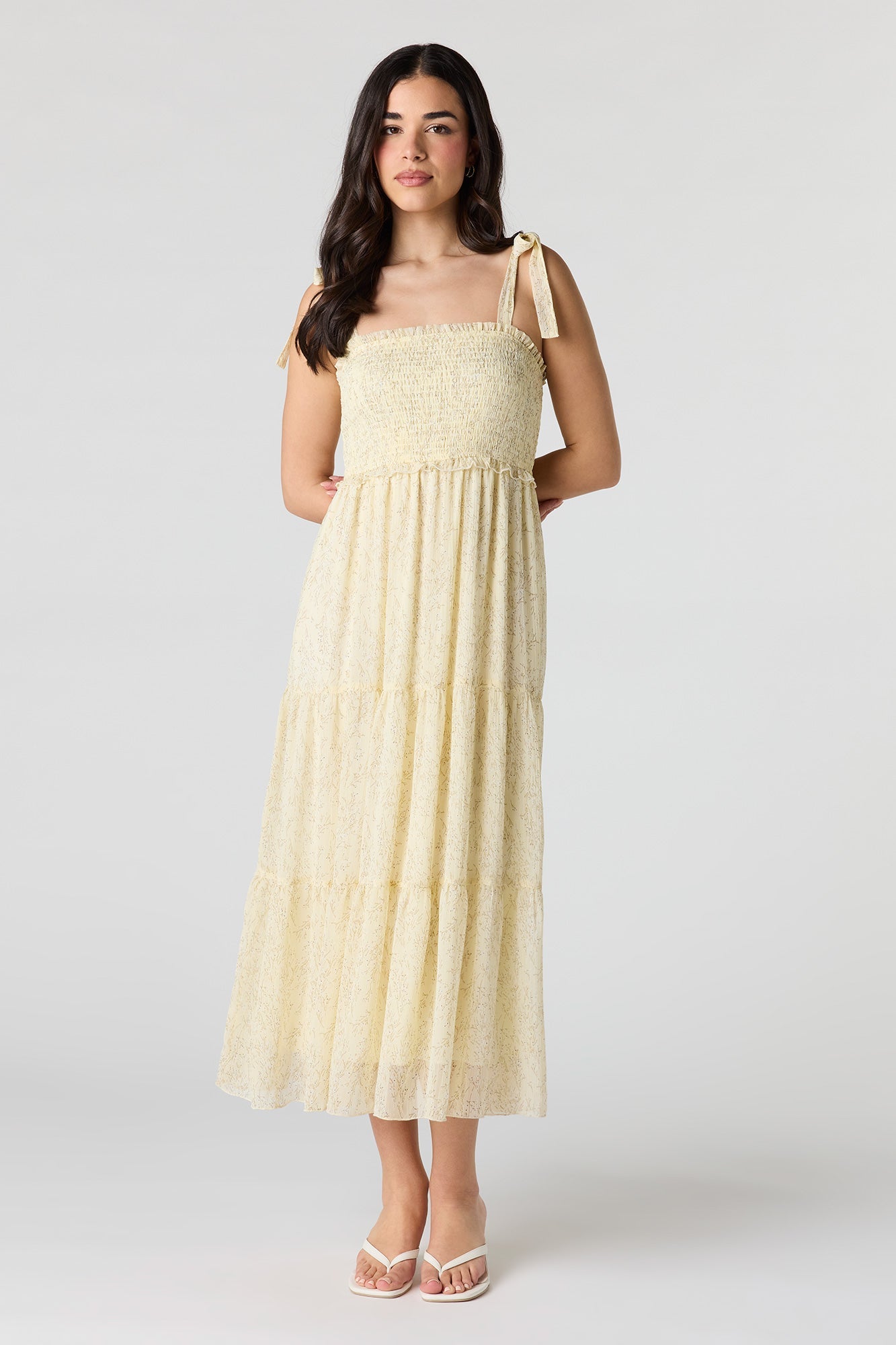 Chiffon Smocked Tiered Midi Dress